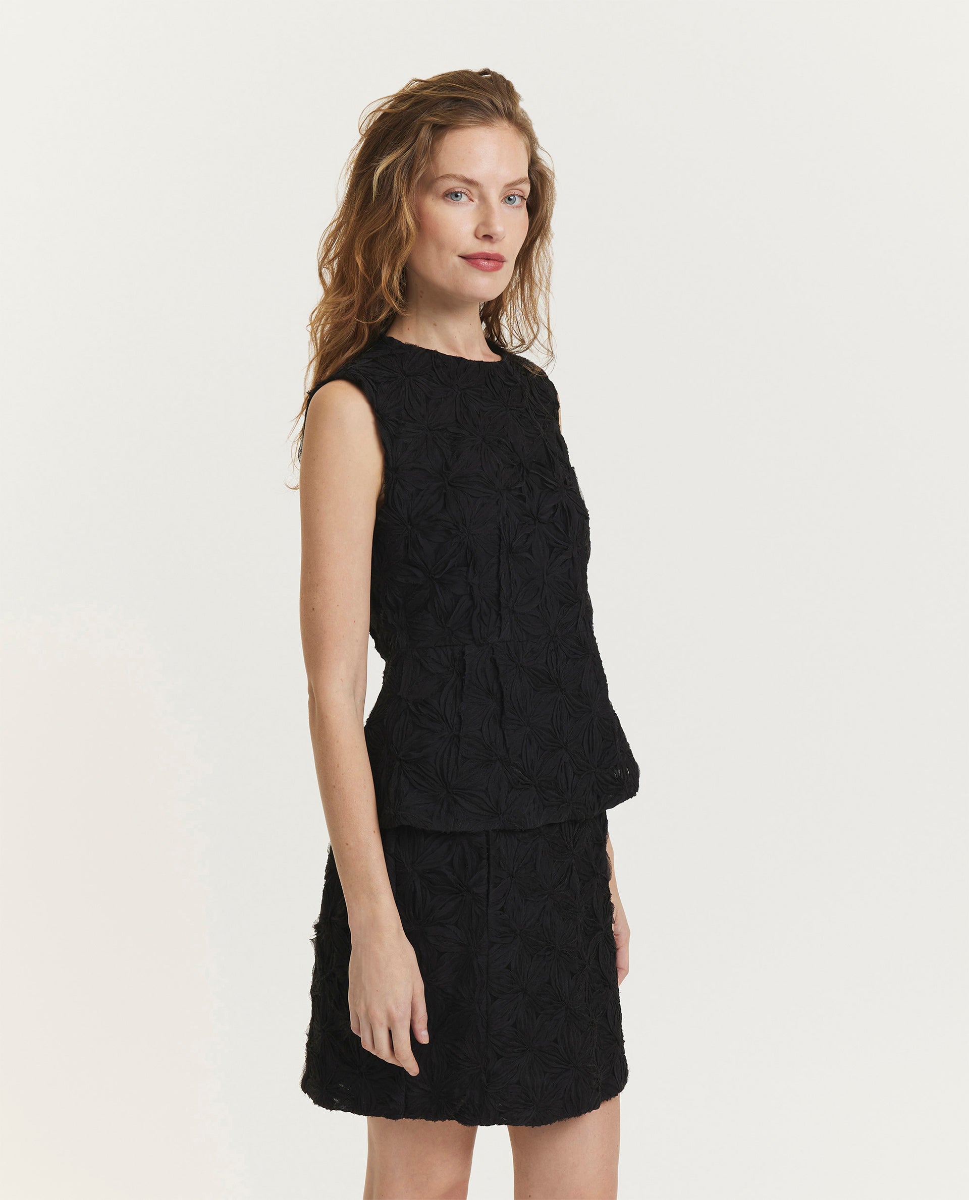 Geborduurde organza top - Zwart