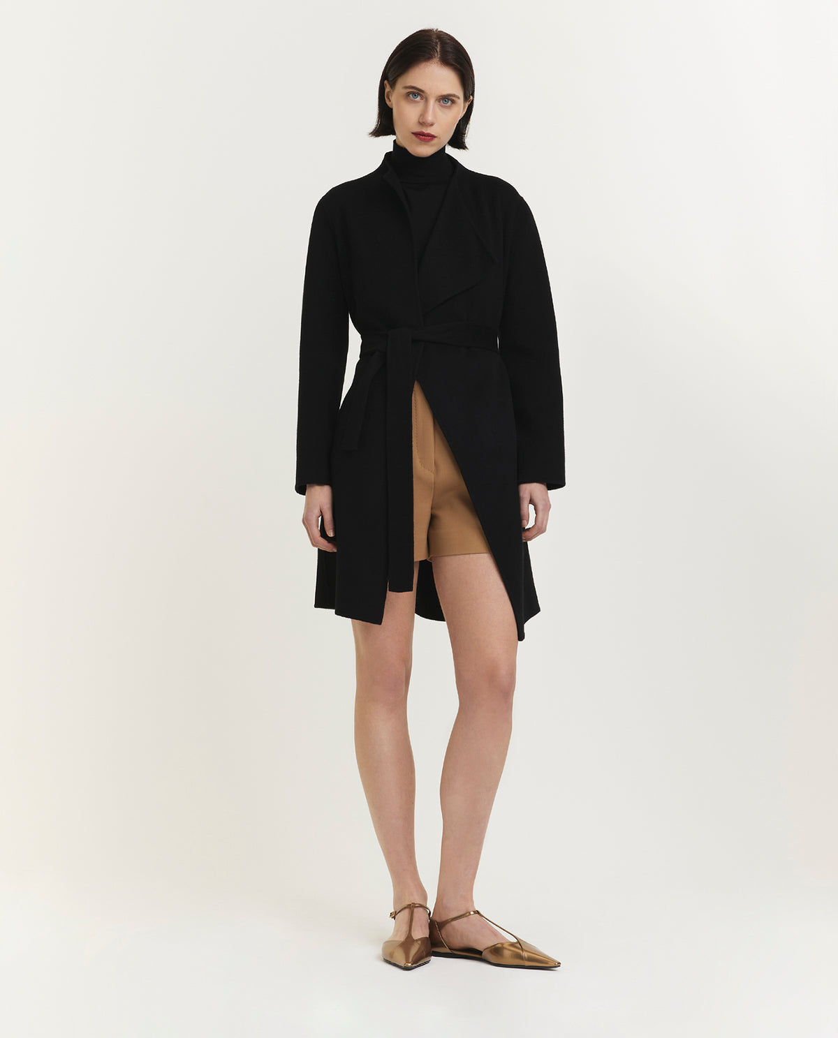 Halflange double face cashmere jas - Zwart