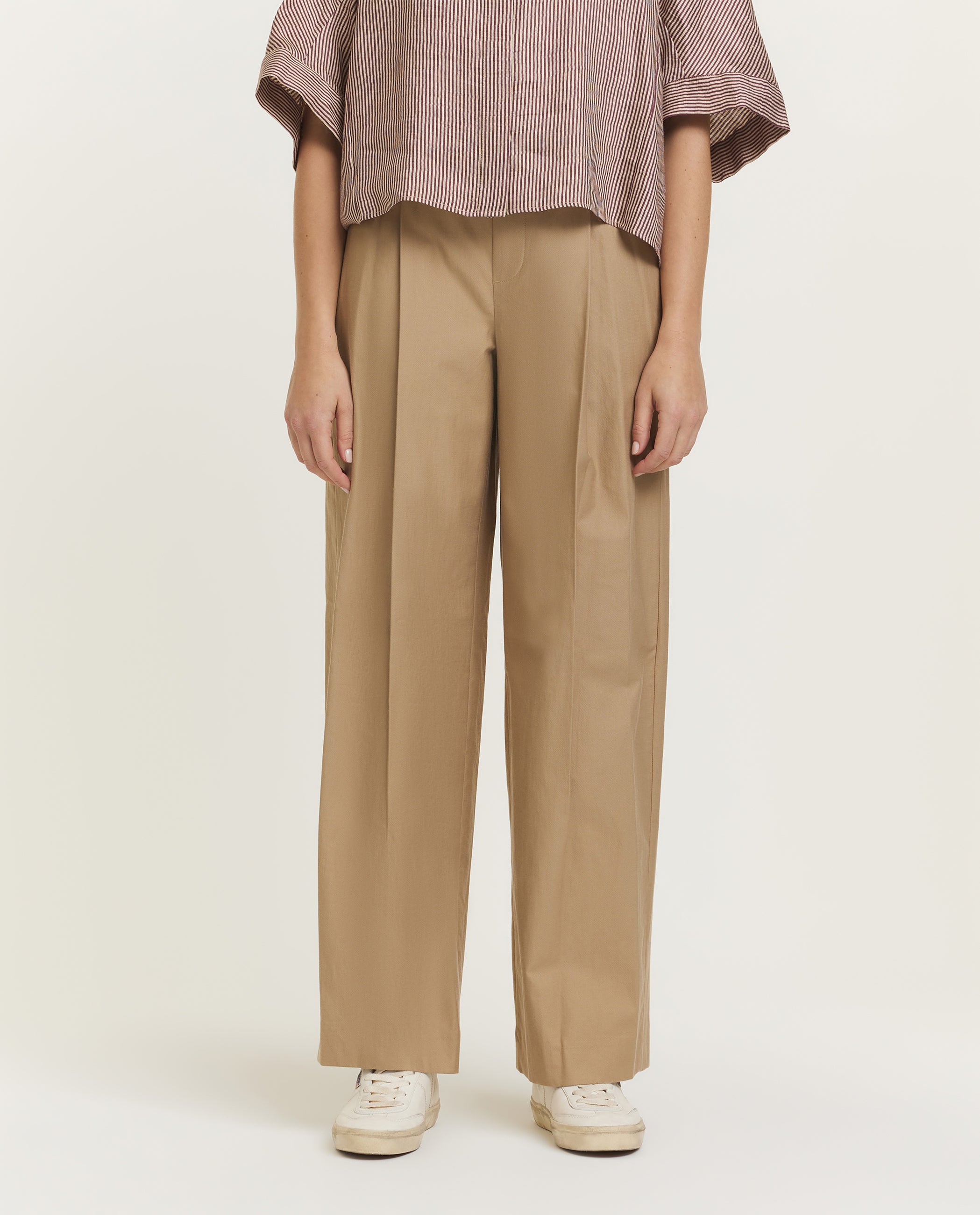 Wijde katoen-wollen broek - Lichtbruin