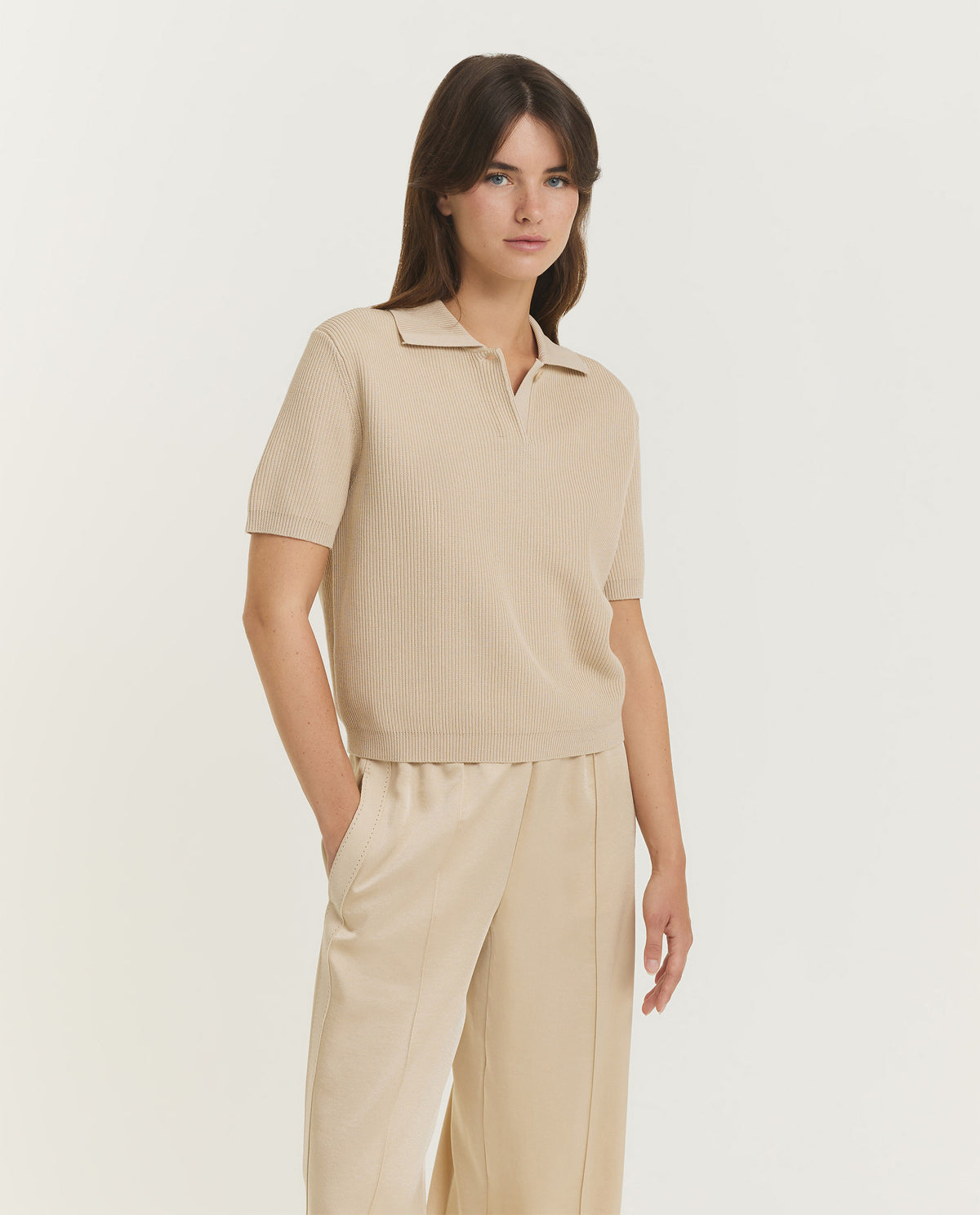 Ribbed Silk-Cotton Polo