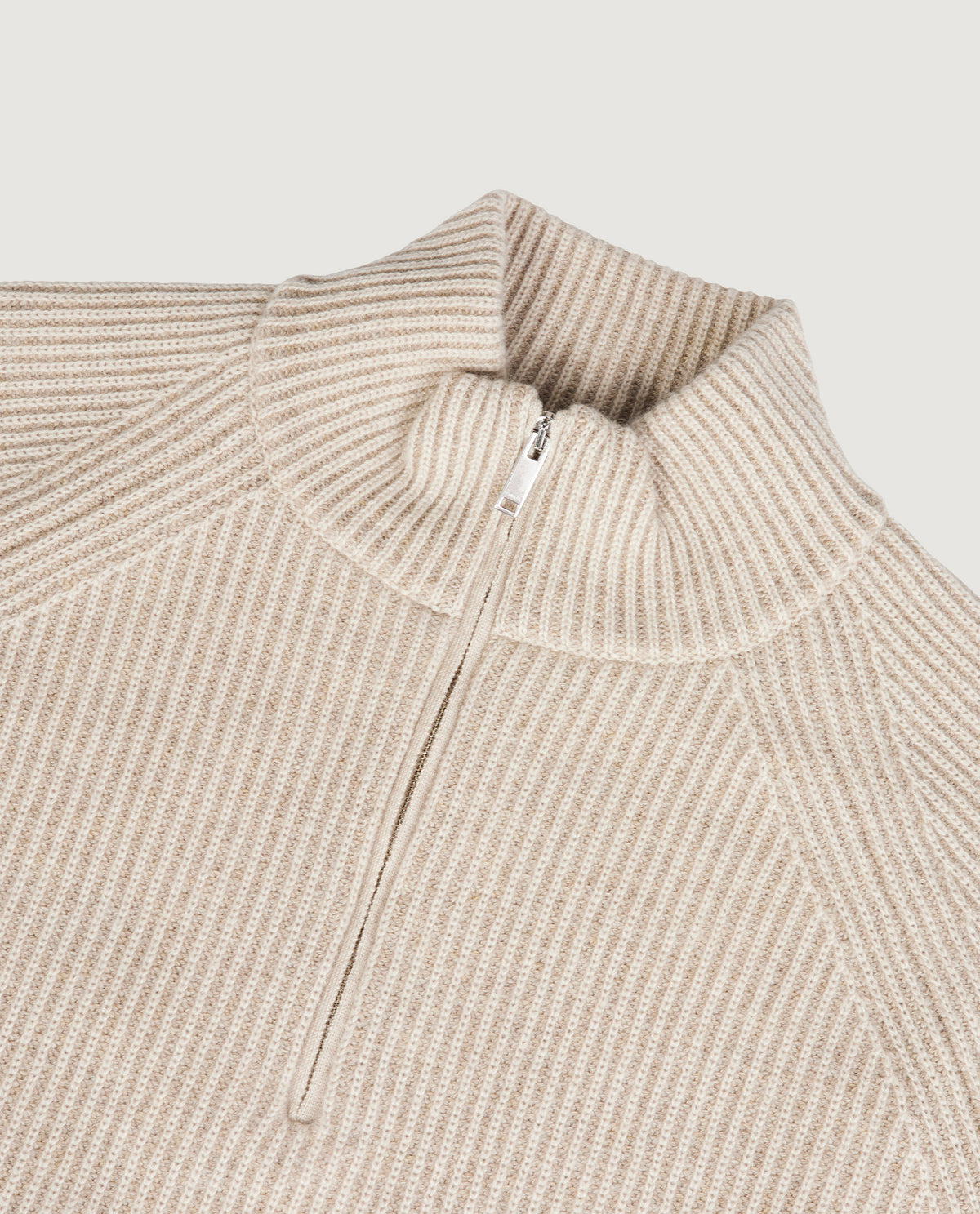 Cashmere Rib Half-Zip Trui - Lichtbruin