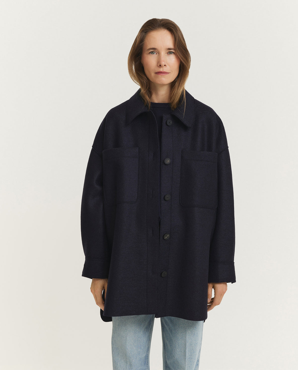 Geperst Wollen Jas - Donkerblauw