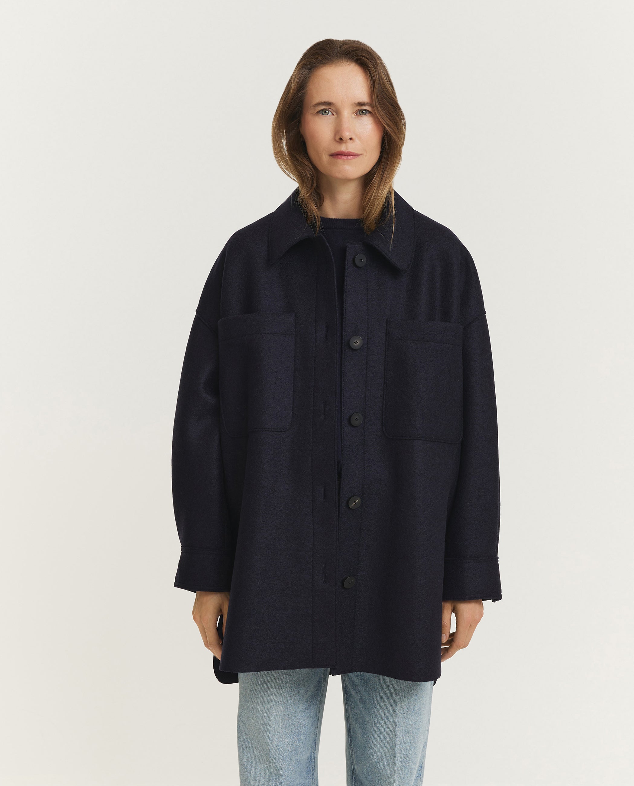 Geperst Wollen Jas - Donkerblauw