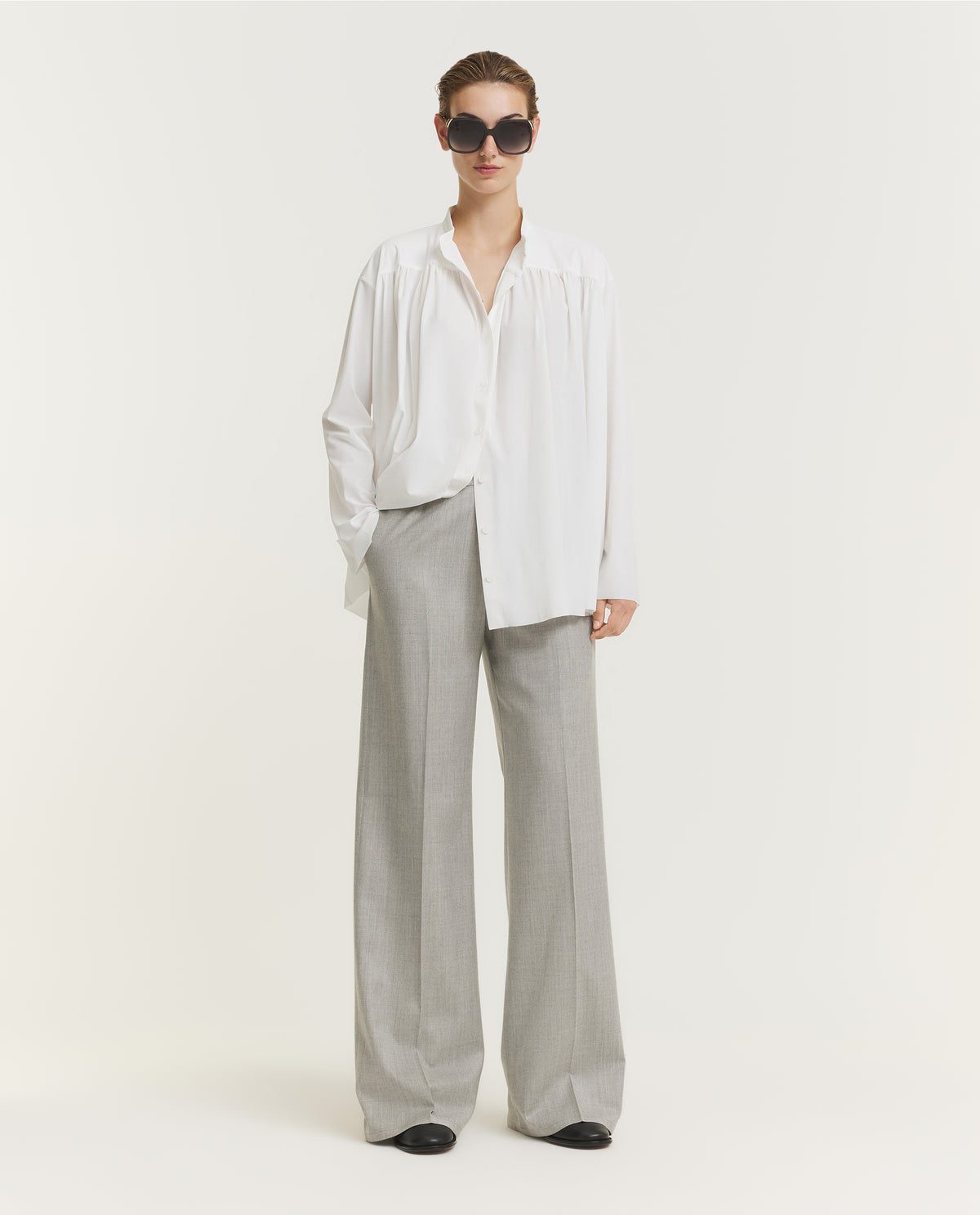 Wijd Geplooide Blouse - Wit