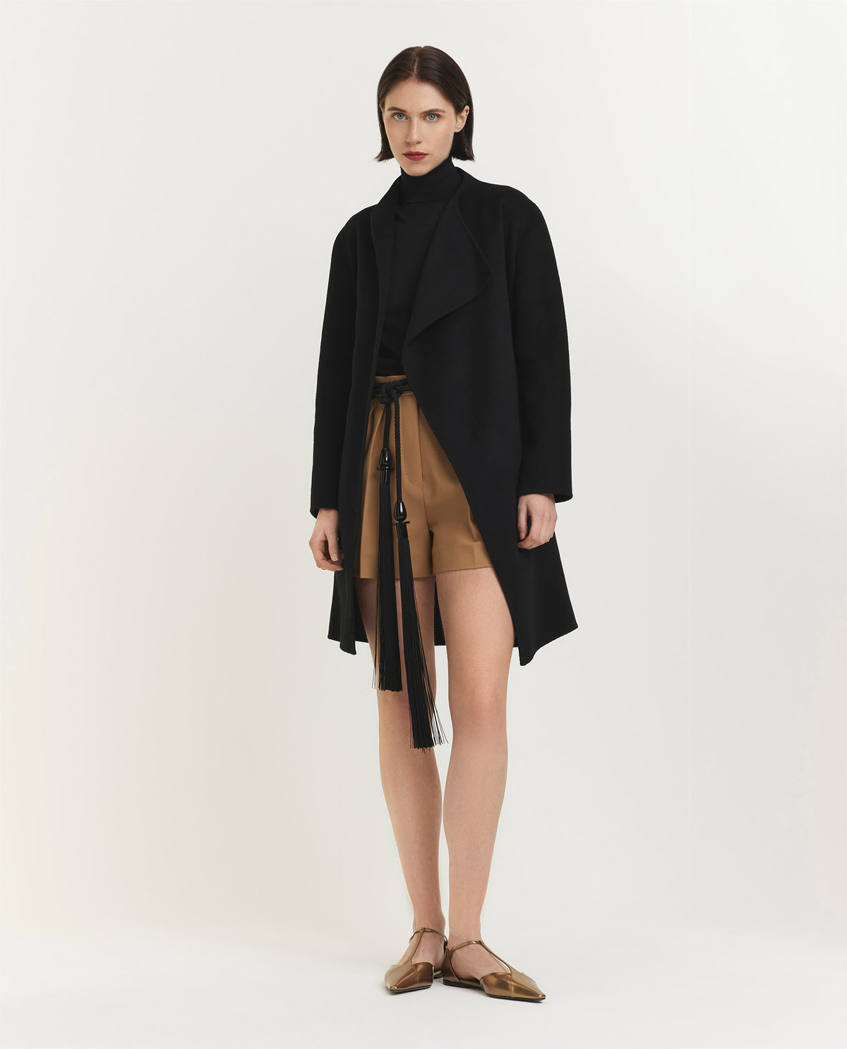 Halflange double face cashmere jas - Zwart