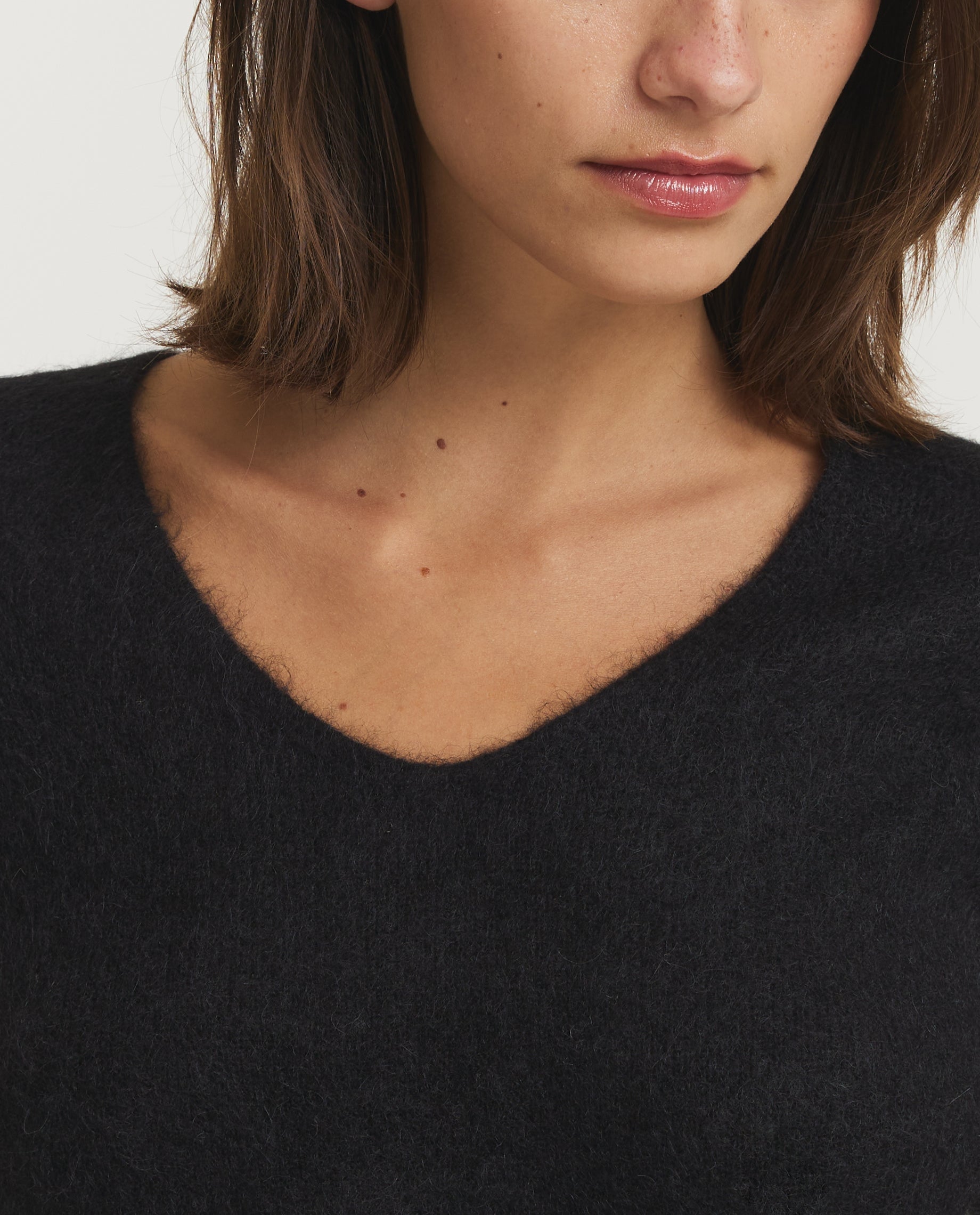 Shaggy Alpaca V-Hals Trui - Zwart