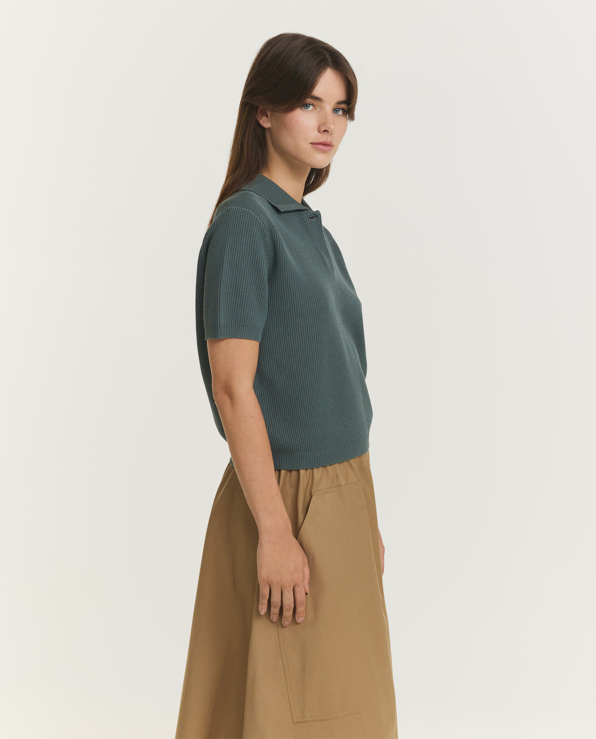 Ribbed Silk-Cotton Polo