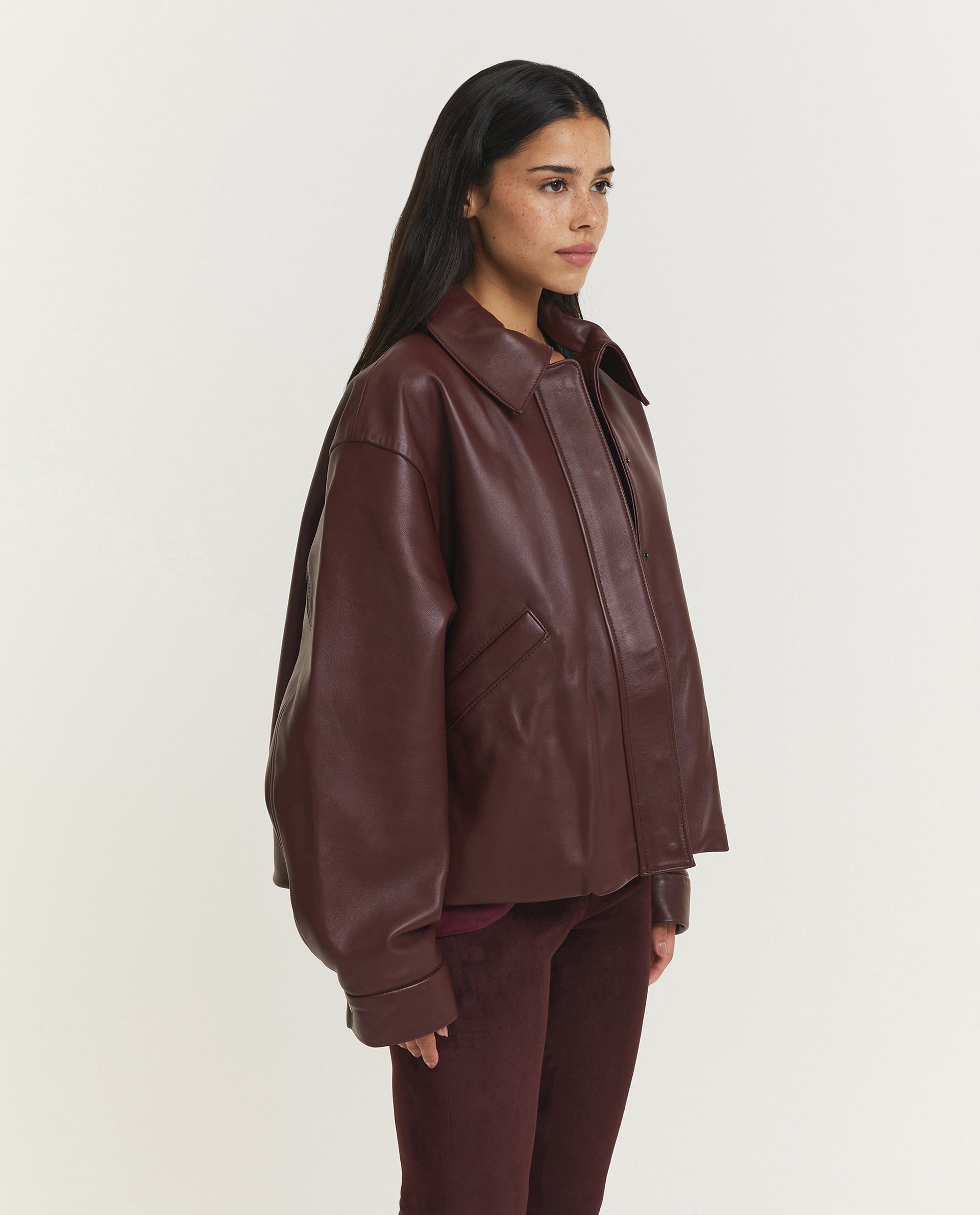 Korte Lam Lederen Bomber - Rood