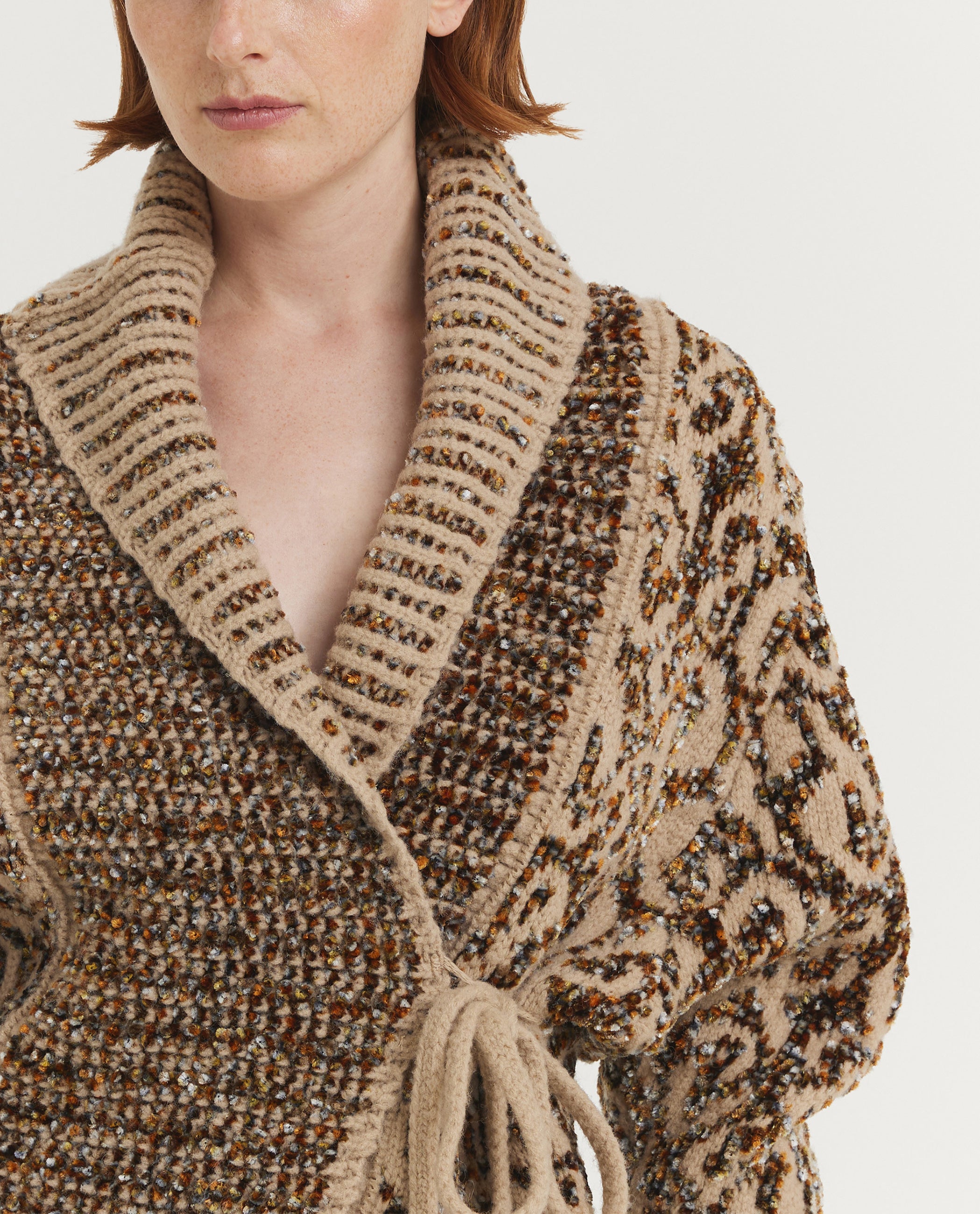 Jacquard Omslag Vest - Lichtbruin