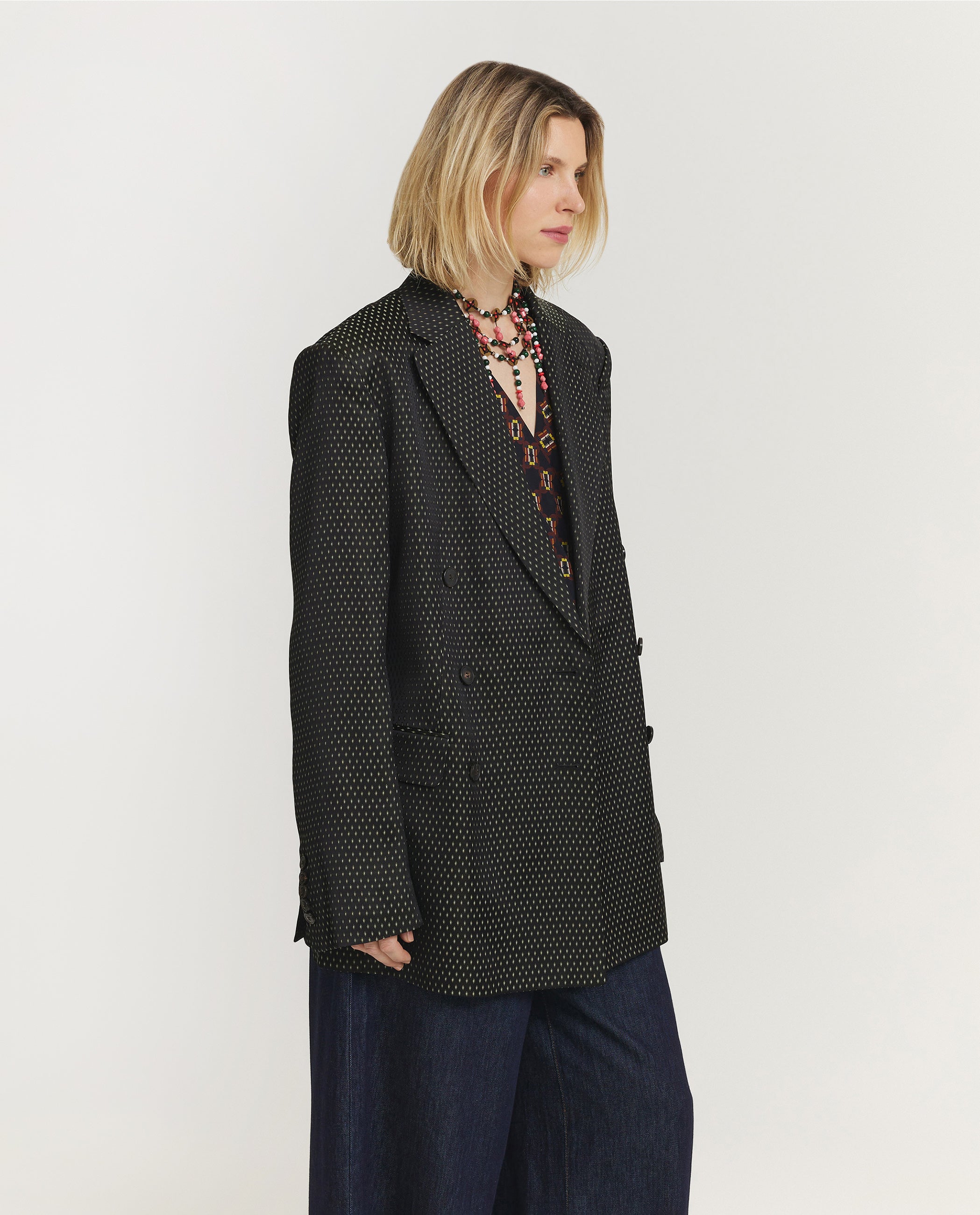 Oversized Jacquard Blazer - Zwart