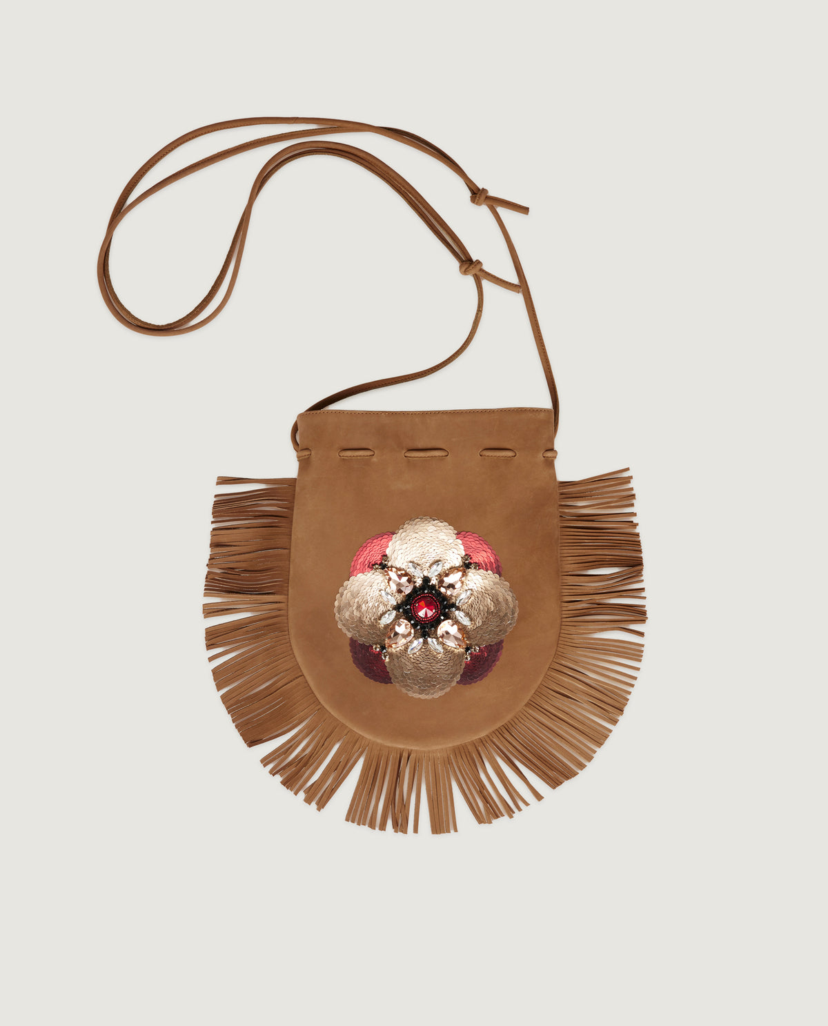 Grote Geborduurde Power Pouch - Lichtbruin