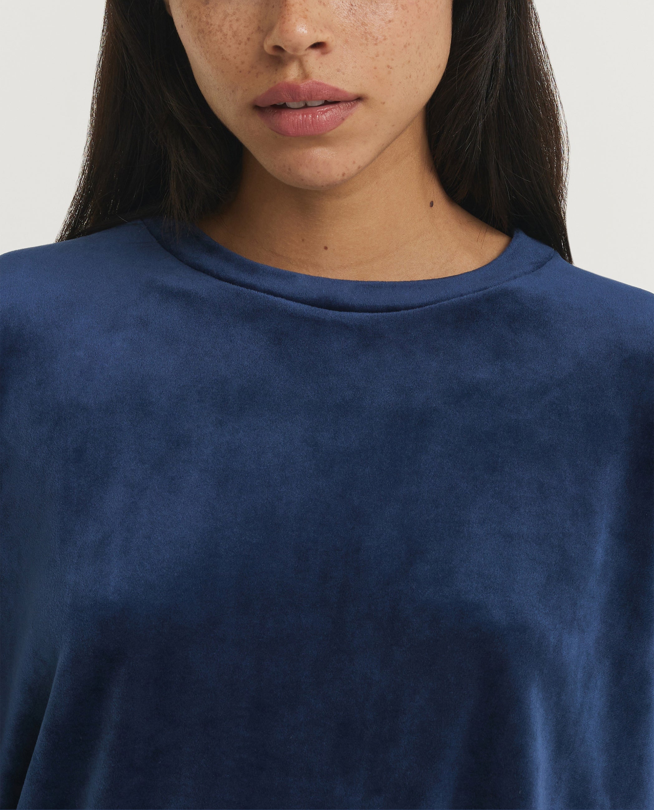 Fluwelen Ronde Hals Trui - Blauw