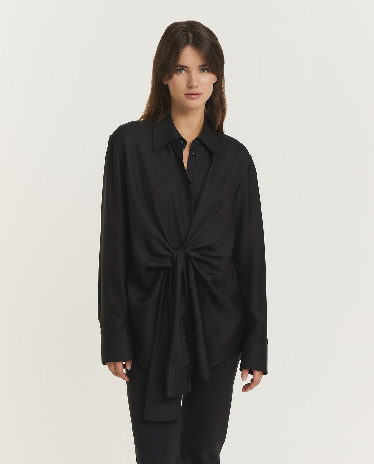 Hammered Zijden Shirt - Zwart