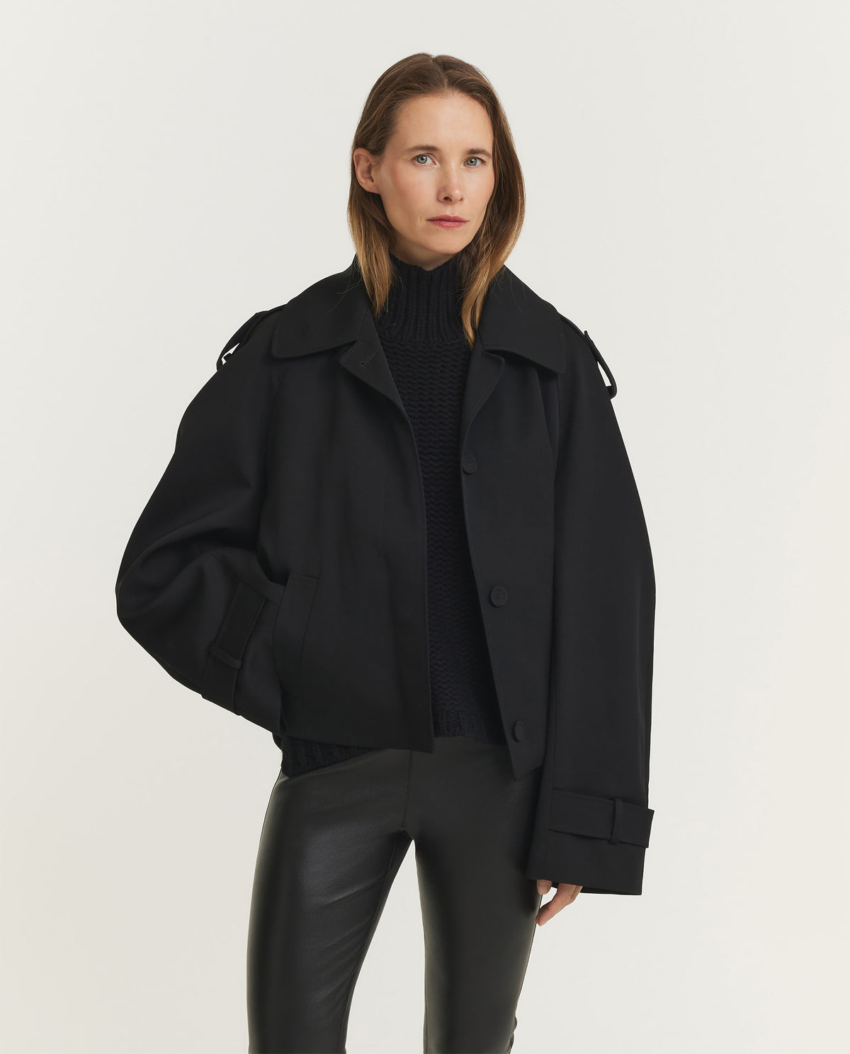 Korte Wollen Trenchcoat - Zwart