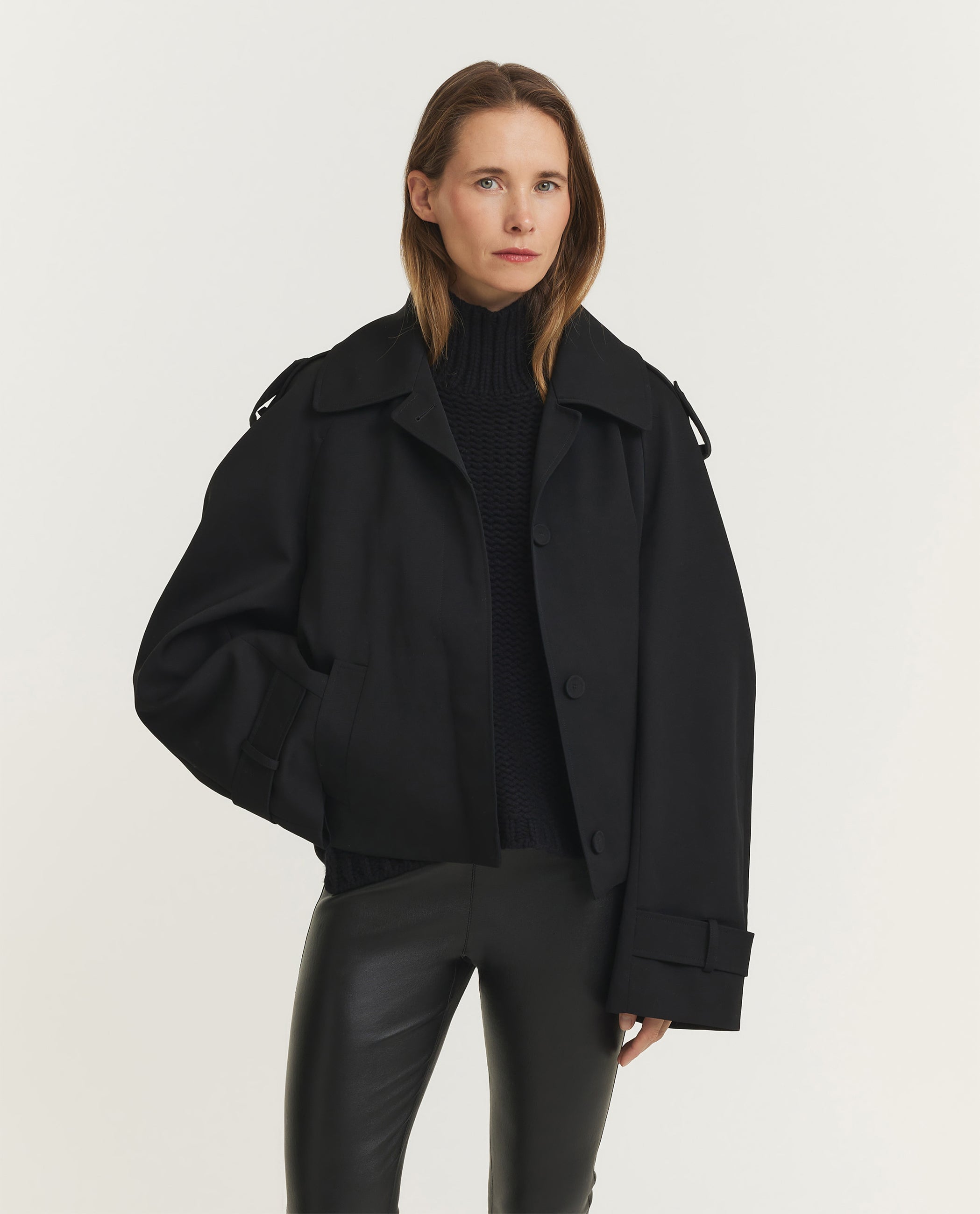 Korte Wollen Trenchcoat - Zwart