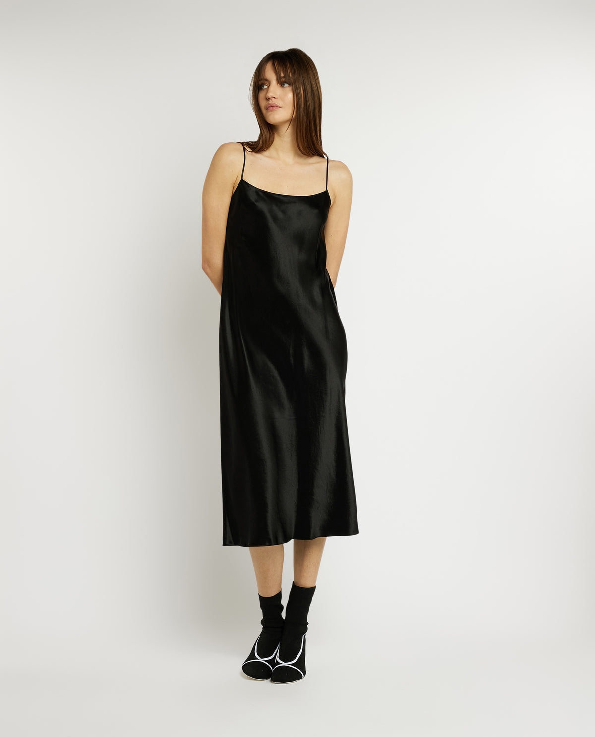 Satijnen midi jurk - Zwart