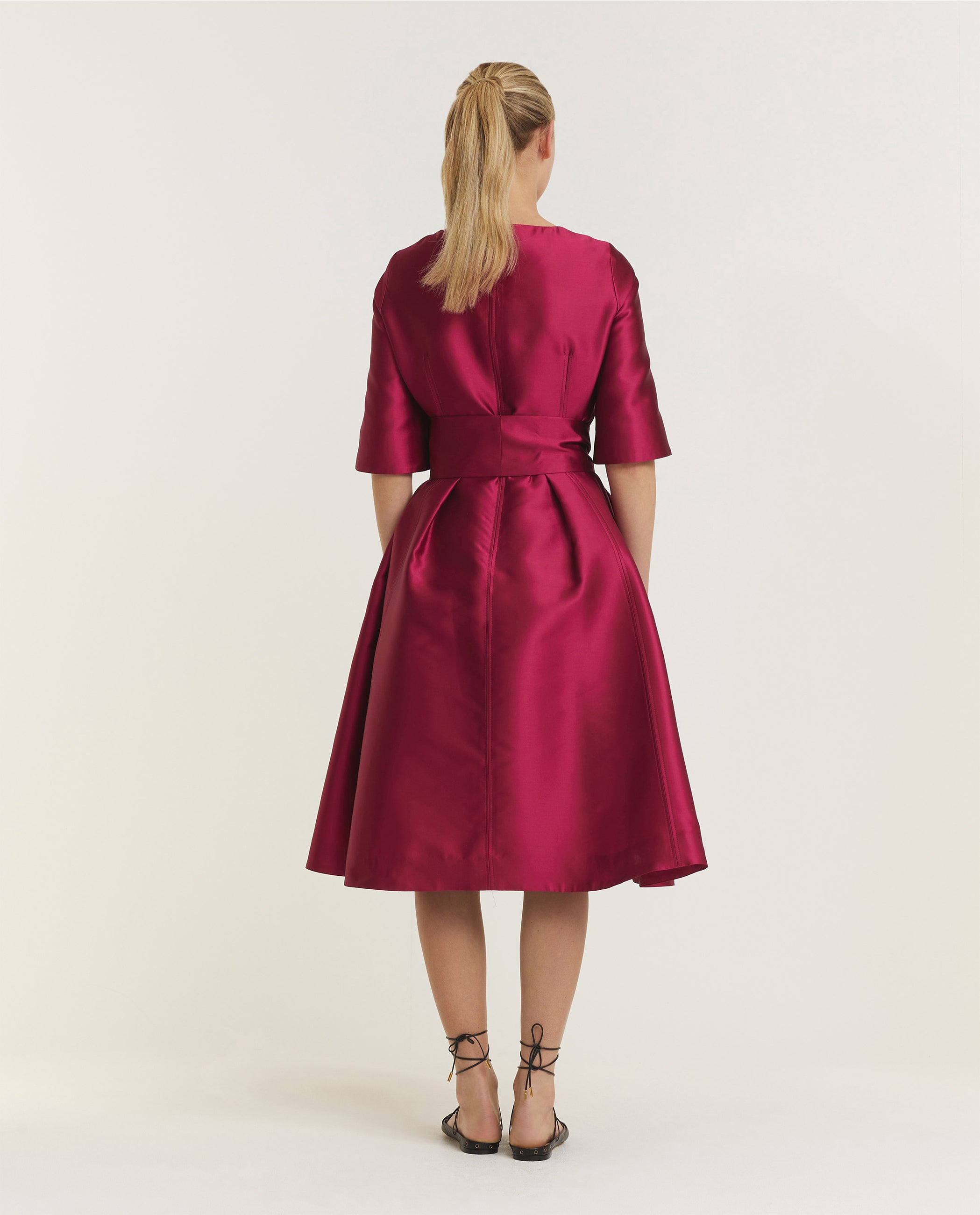 Korte Mouwen Midi Jurk - Roze