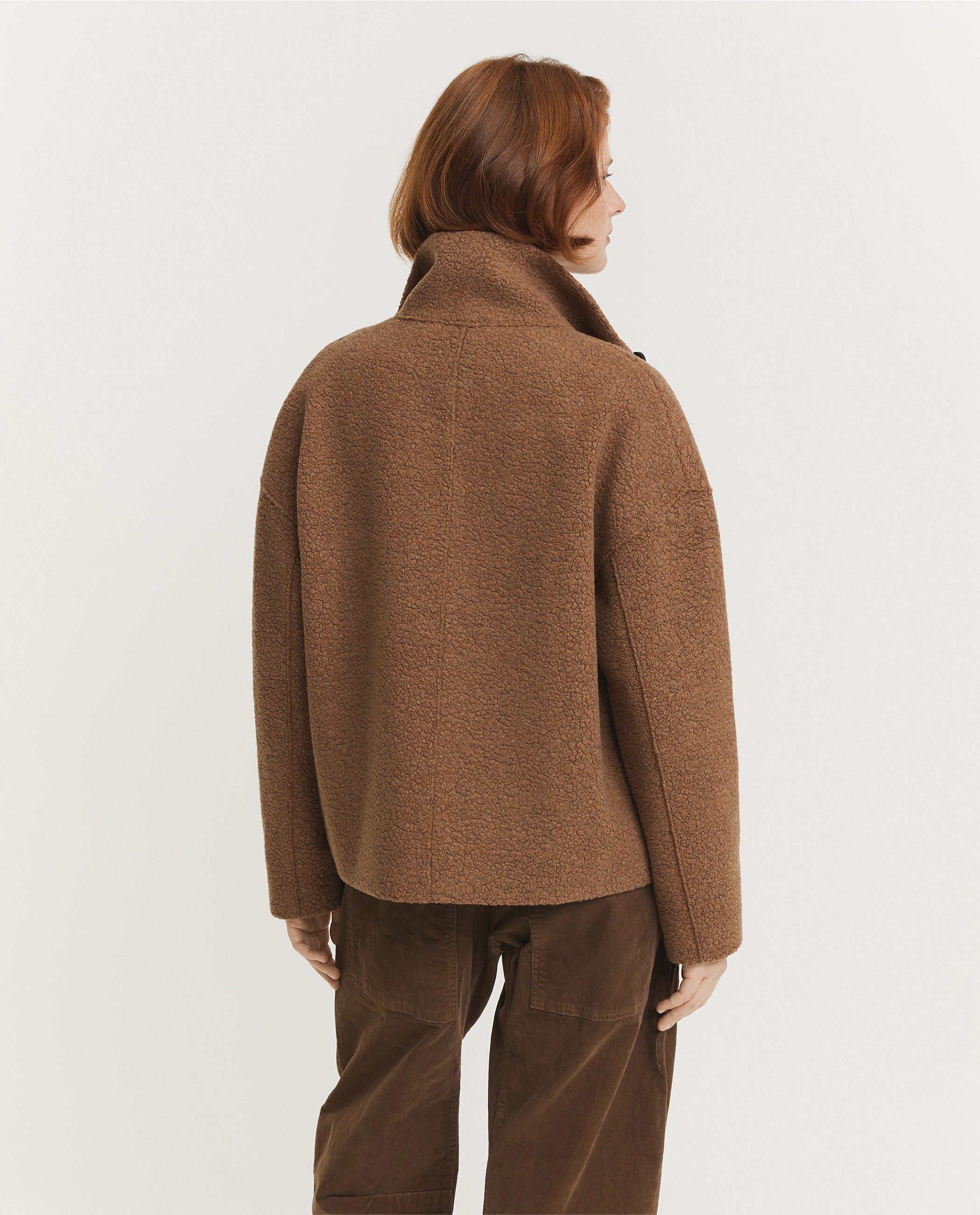 Cropped Funnel Bouclé Jas - Bruin