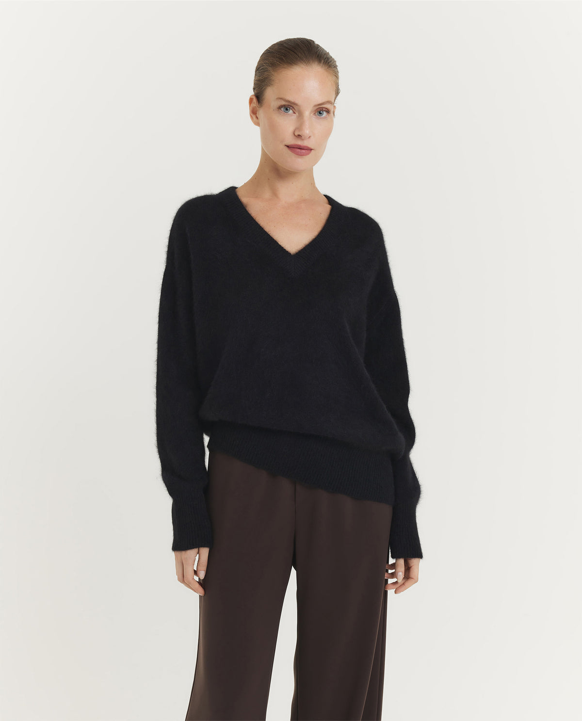 Wol Mix V-Hals Trui - Zwart