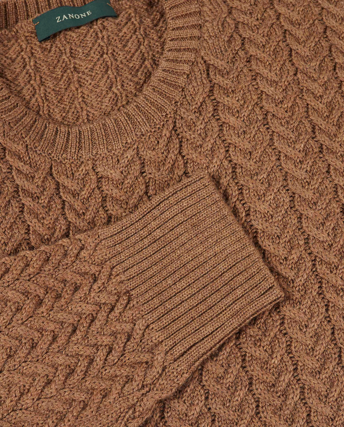 Ronde Hals Kabel Trui - Lichtbruin