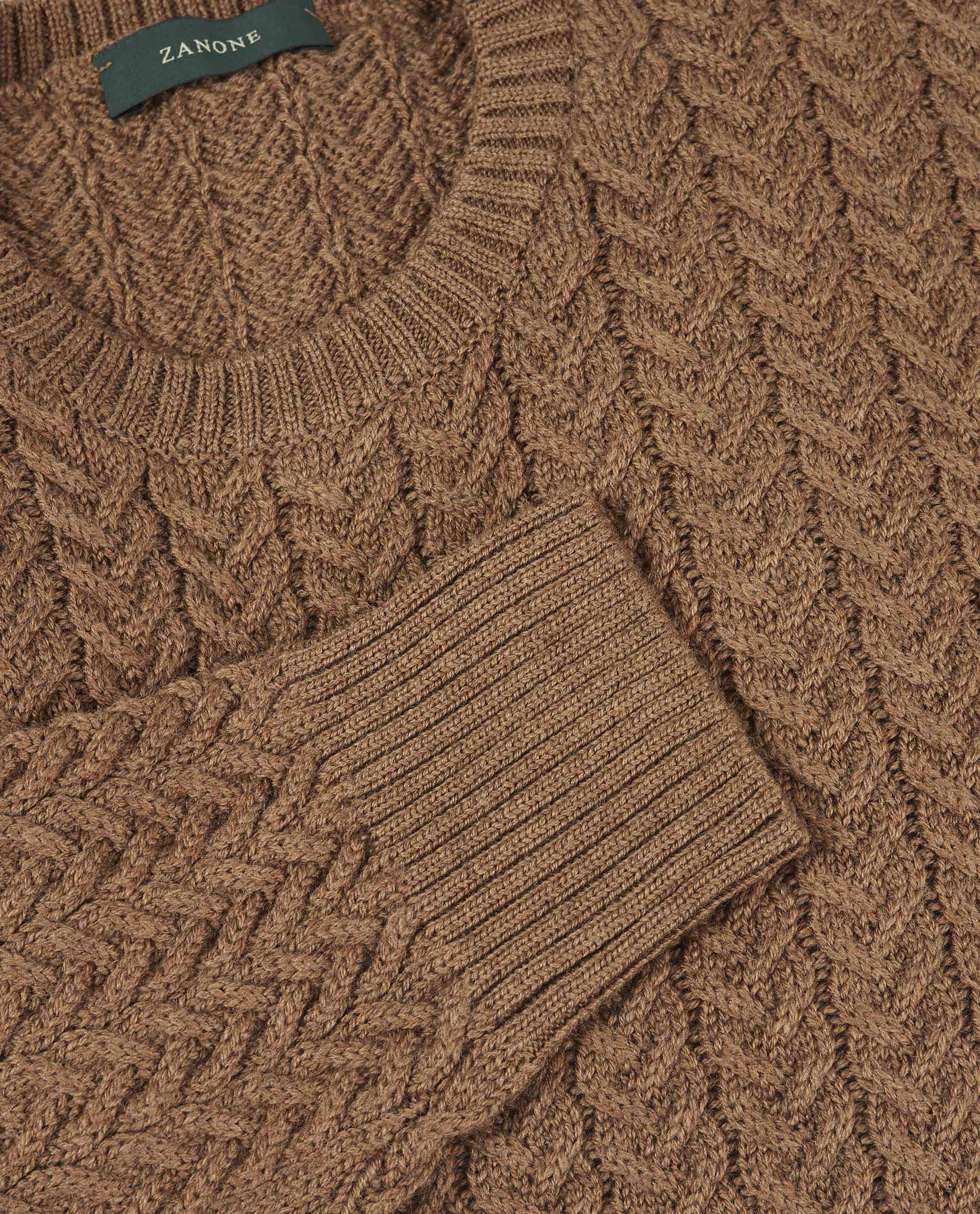 Ronde Hals Kabel Trui - Lichtbruin