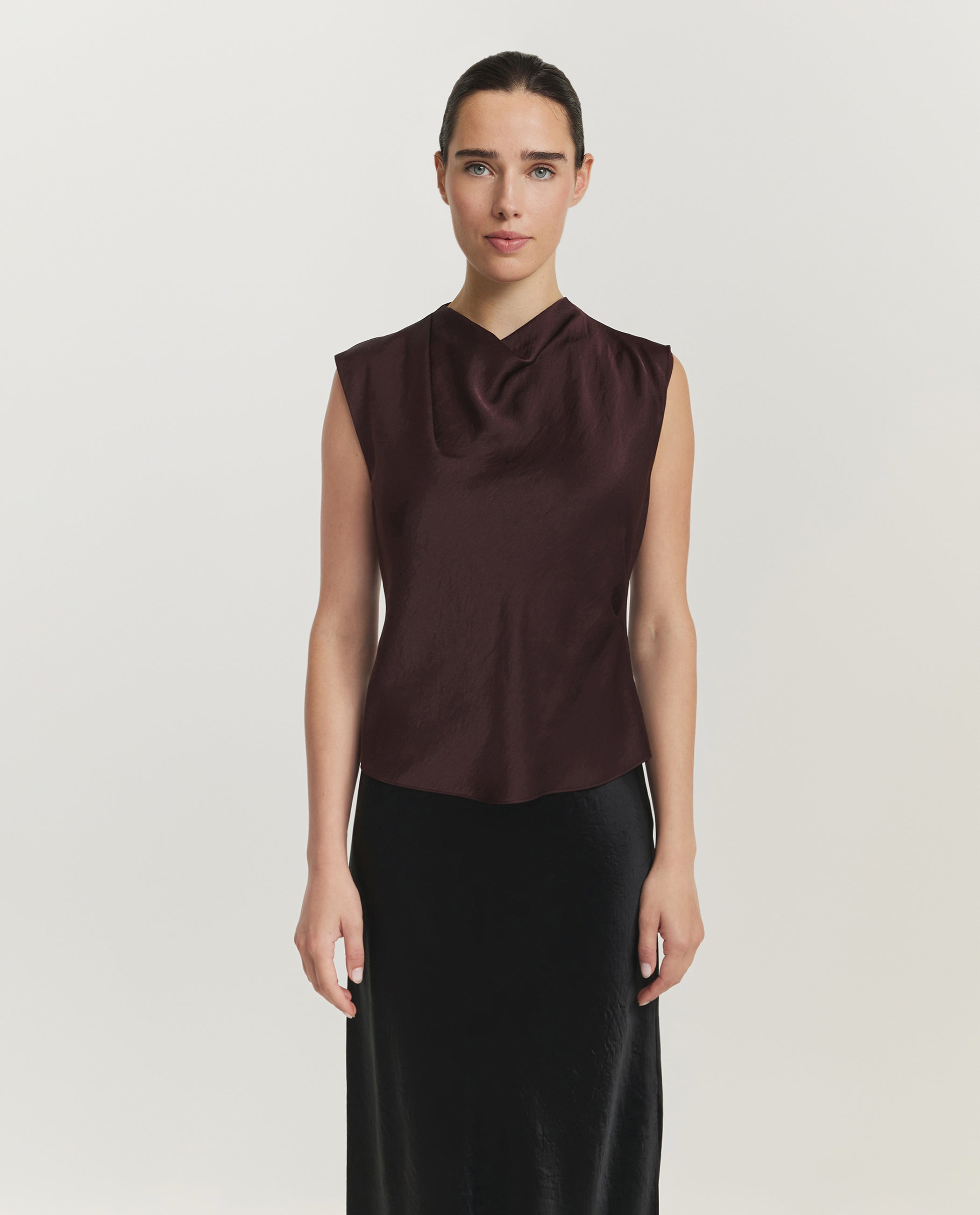 Satin Draped Cowl-Neck Top