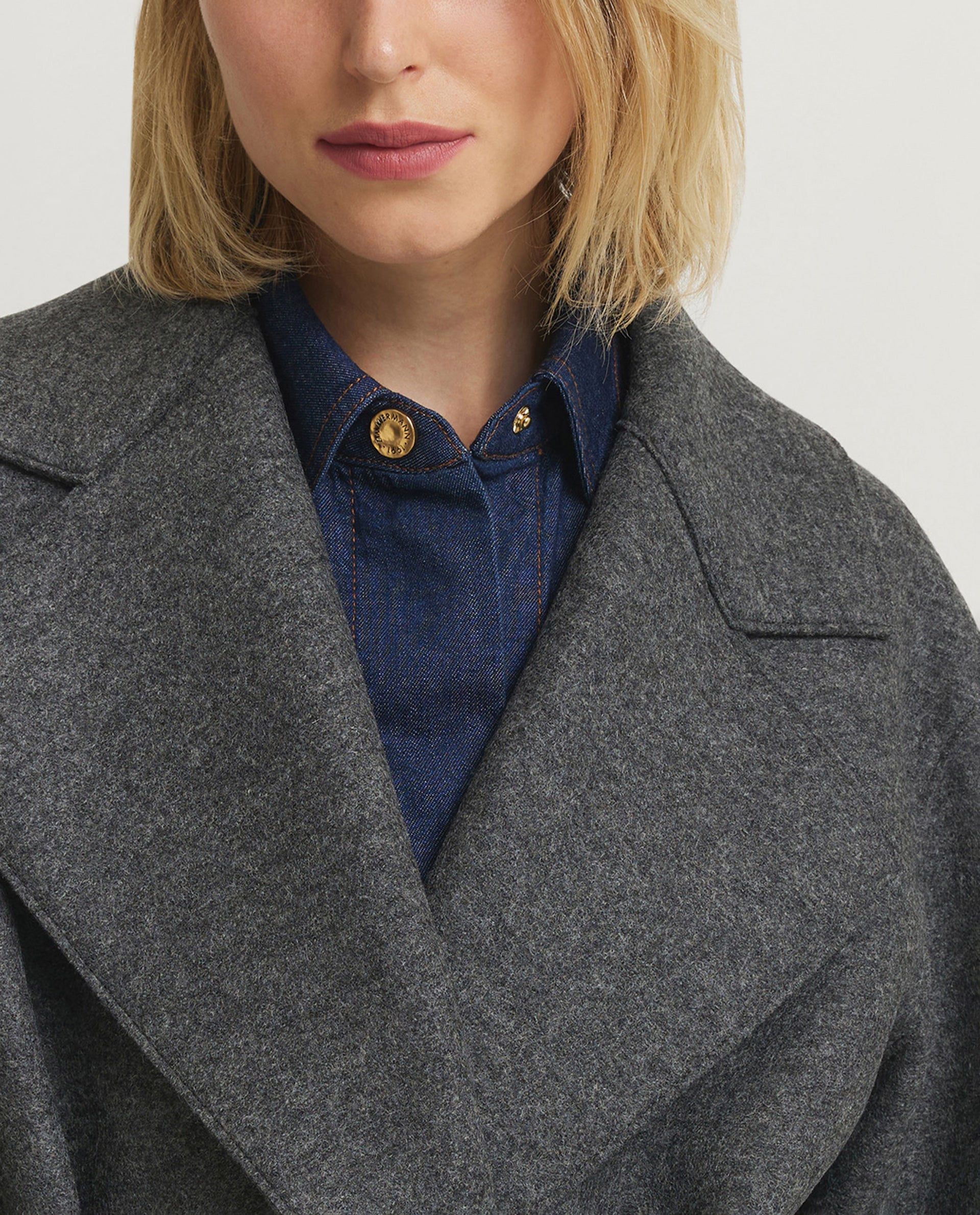 Geperste Wollen Overjas - Grijs