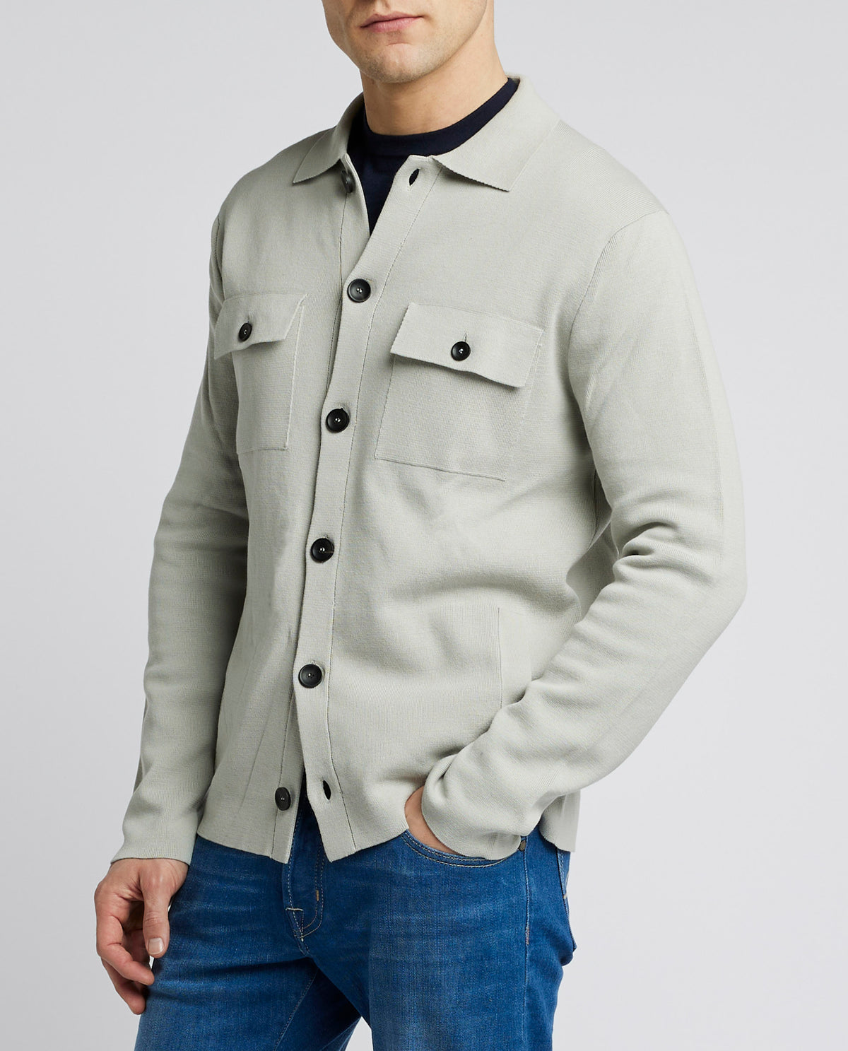 Crepe Shirtjasje - Lichtgrijs