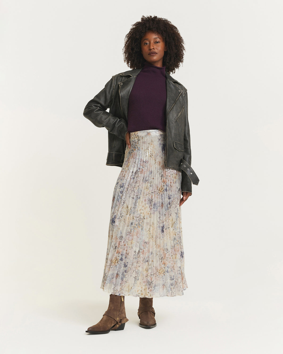 Long Pleated Multicolor Skirt