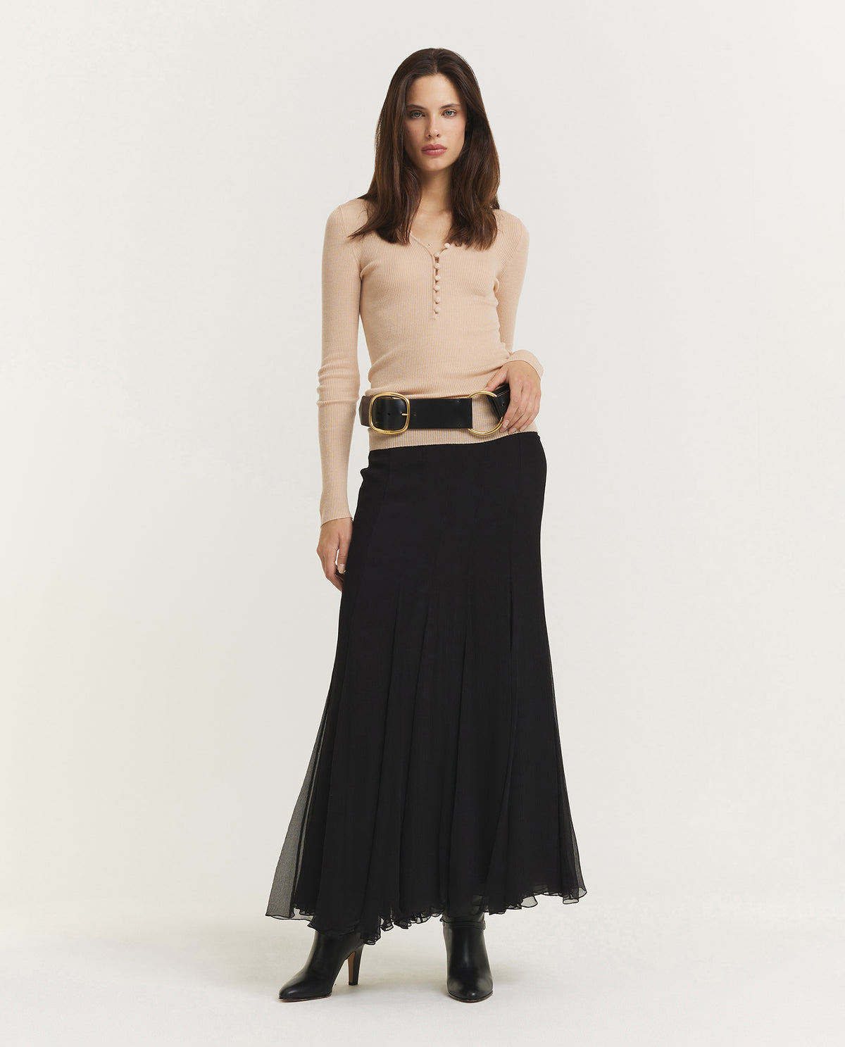 Gathered Fluid Maxi Rok - Zwart