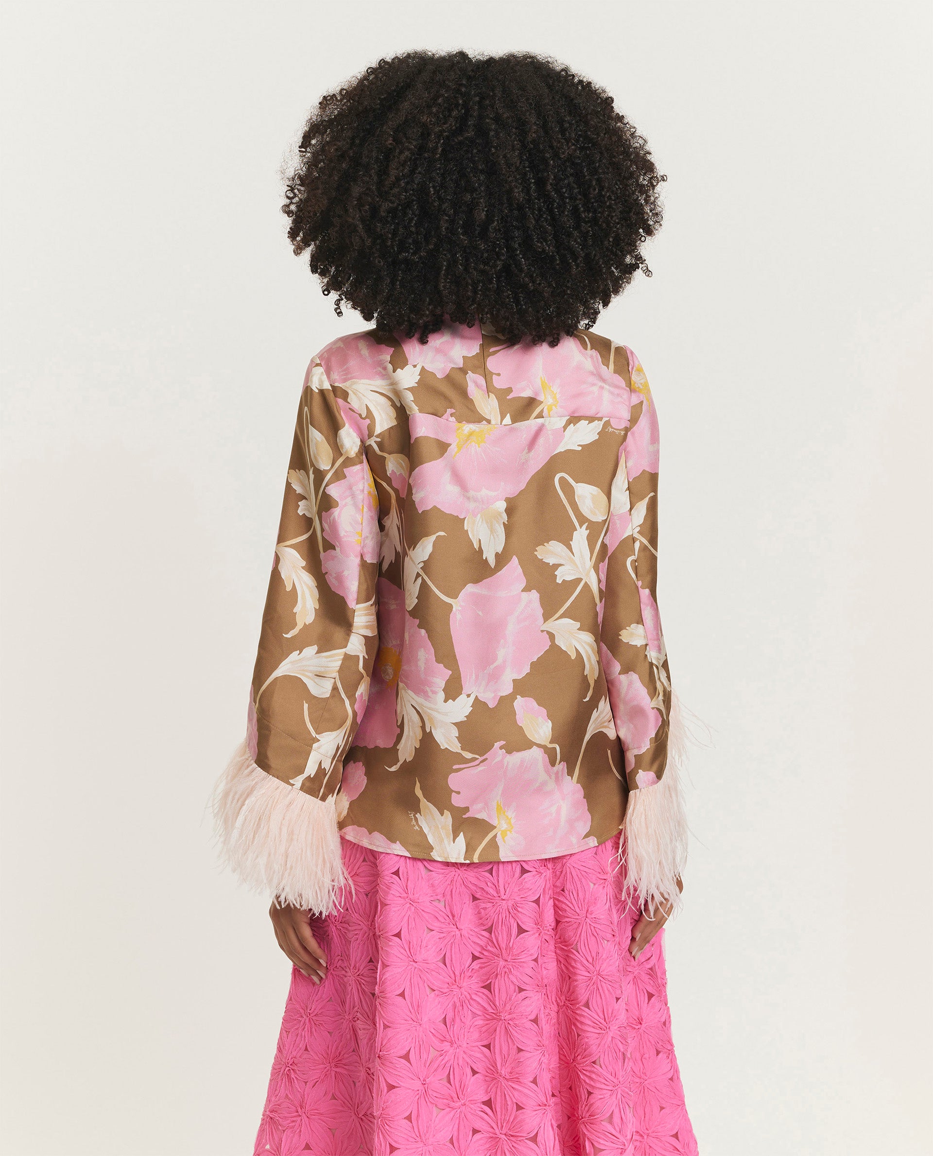 Zijden top met veren - Roze