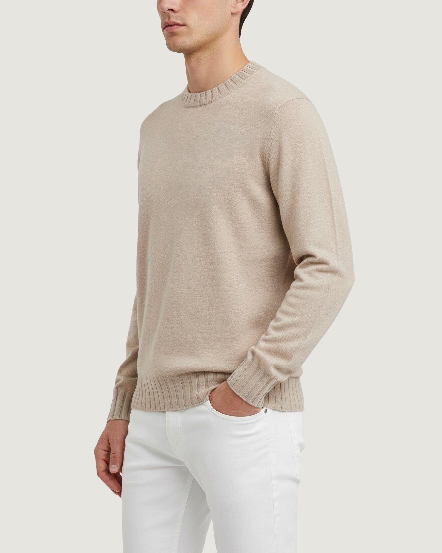 Cashmere Ronde Hals Trui - Lichtbruin