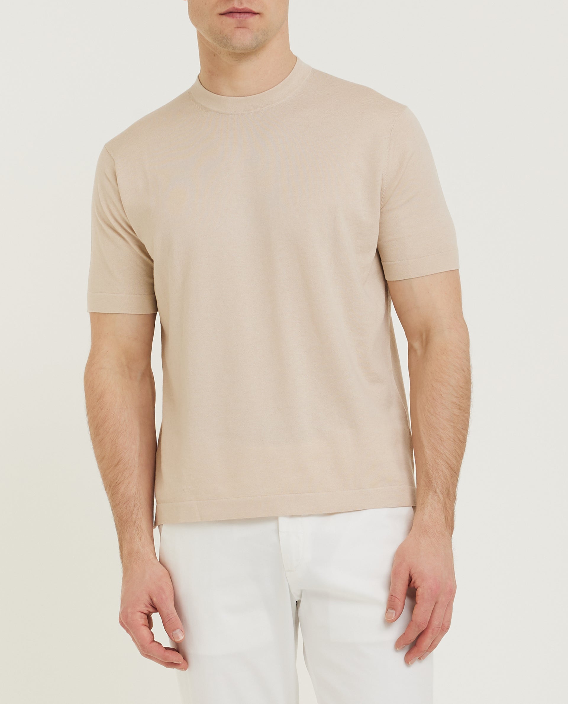 Katoen Zijde T-Shirt - Lichtbruin