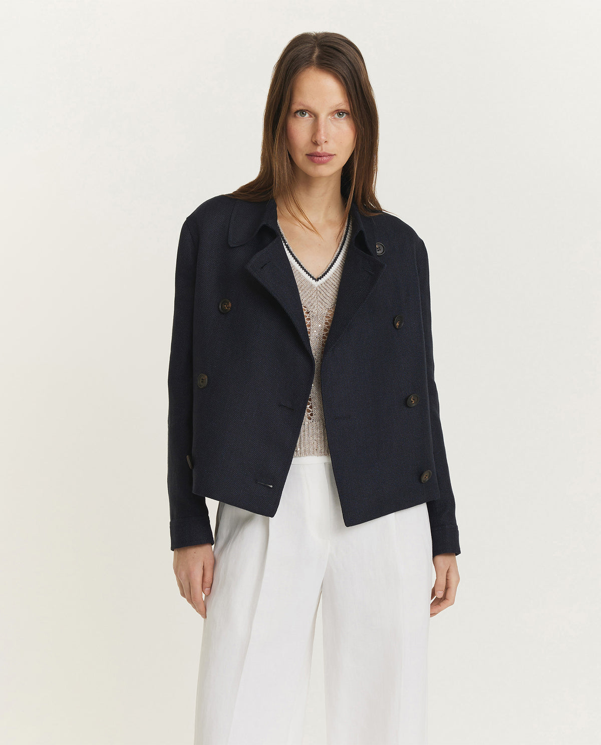 Double breasted linnen jasje - Blauw