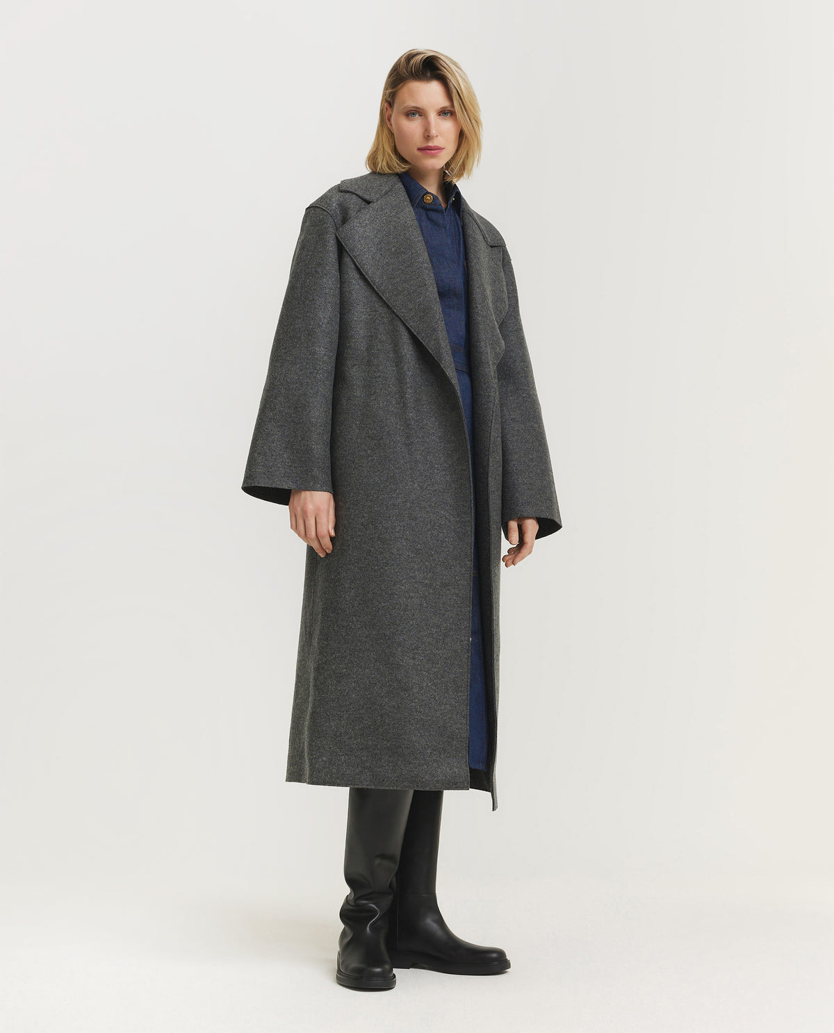 Geperste Wollen Overjas - Grijs