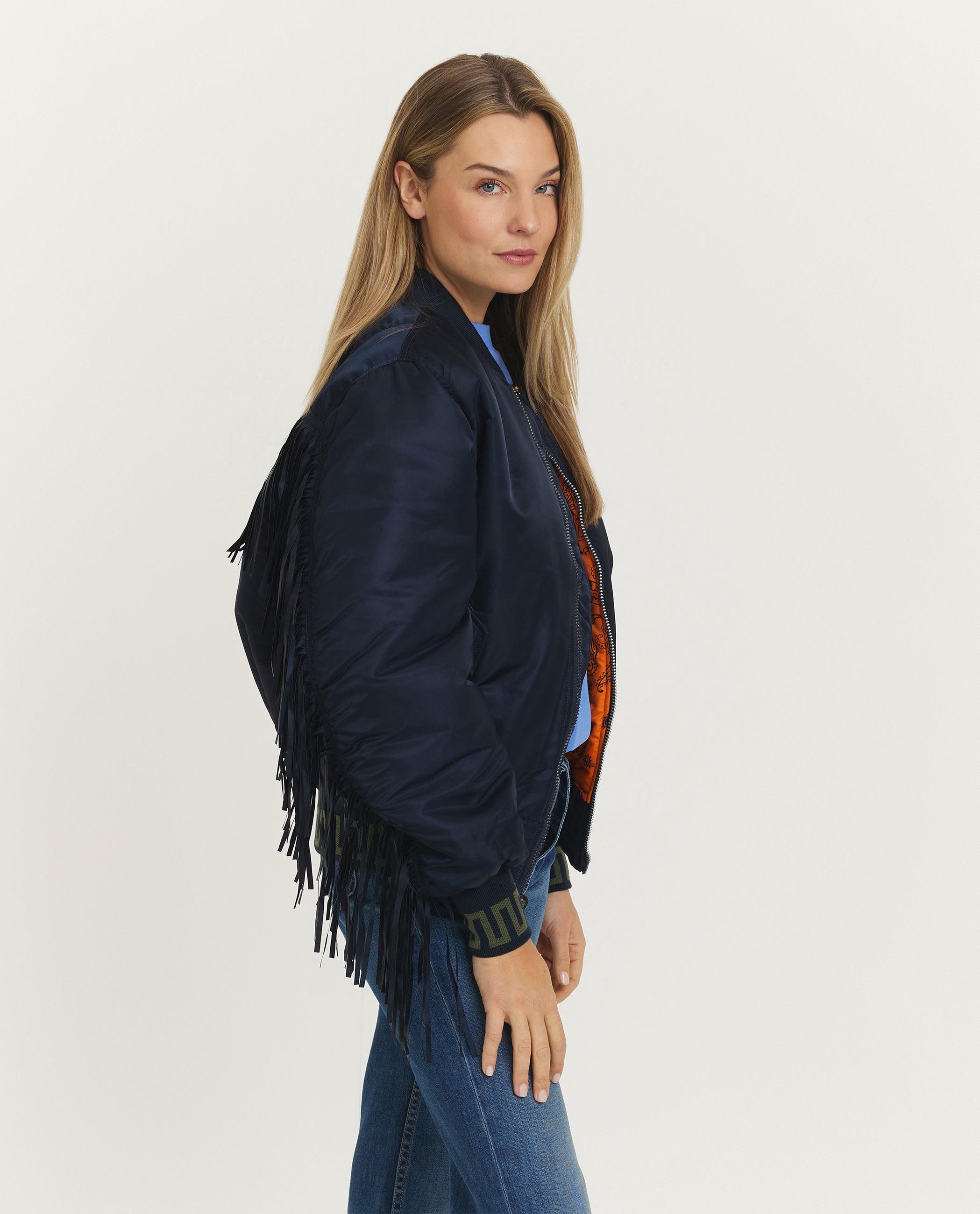 Bomber jacket with fringes