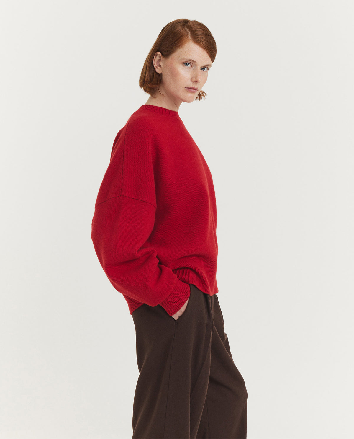 Boiled Wollen Ronde Hals Trui - Rood