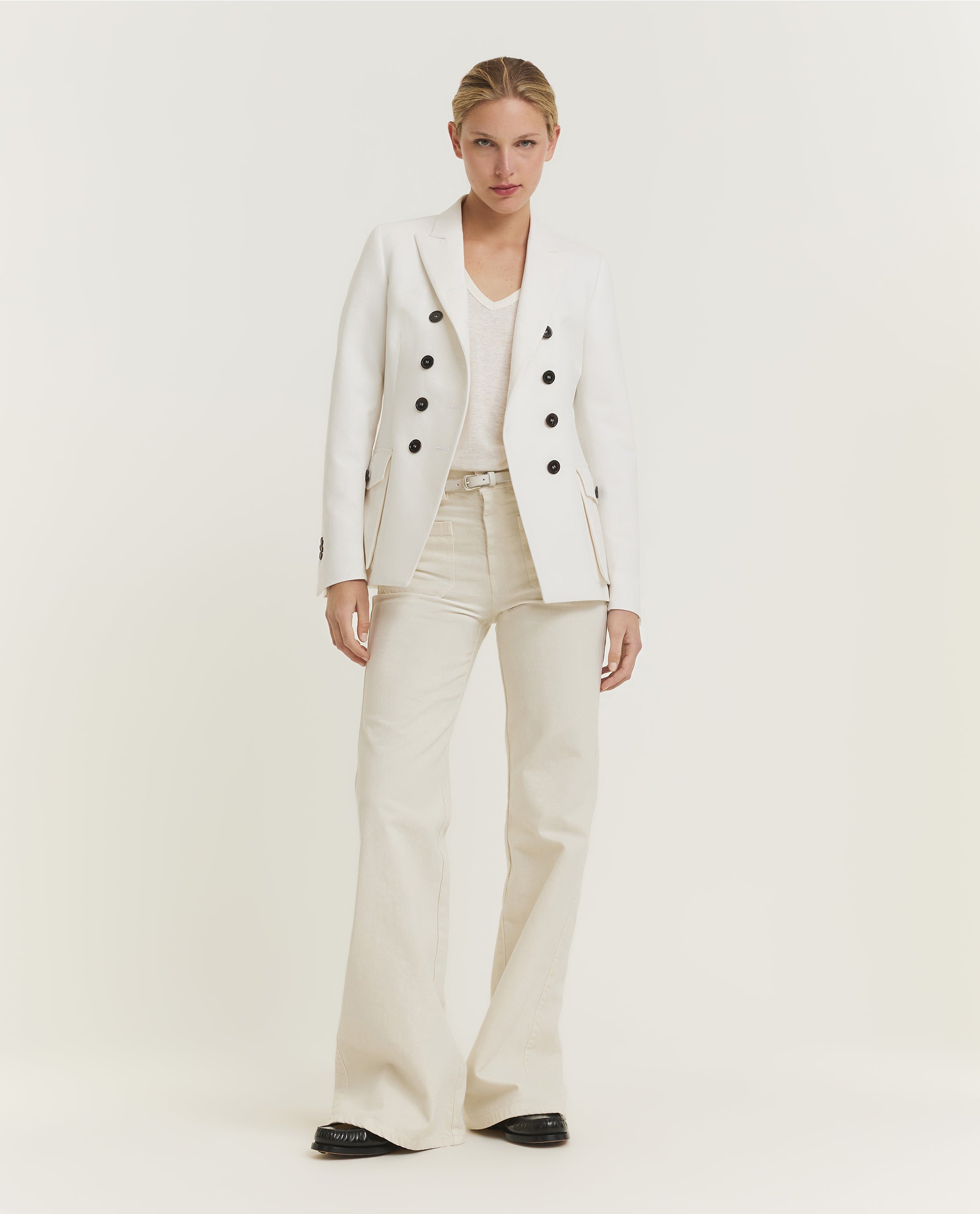 Katoenen Double-Breasted Blazer - Ecru