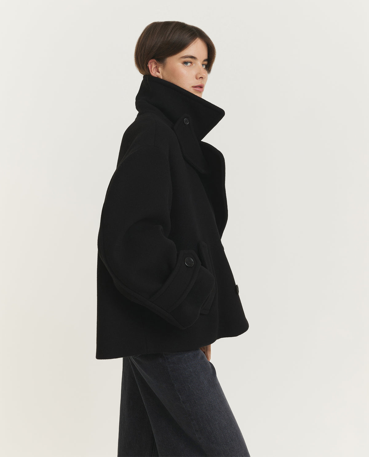 Wollen Peacoat - Zwart