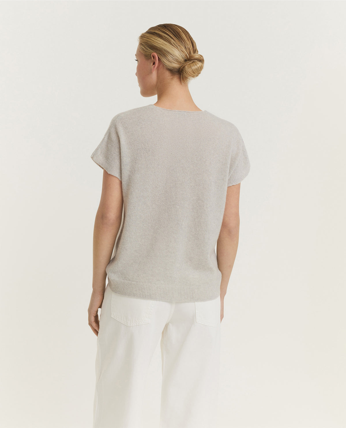 Cashmere Zijden V-Hals Top - Lichtgrijs