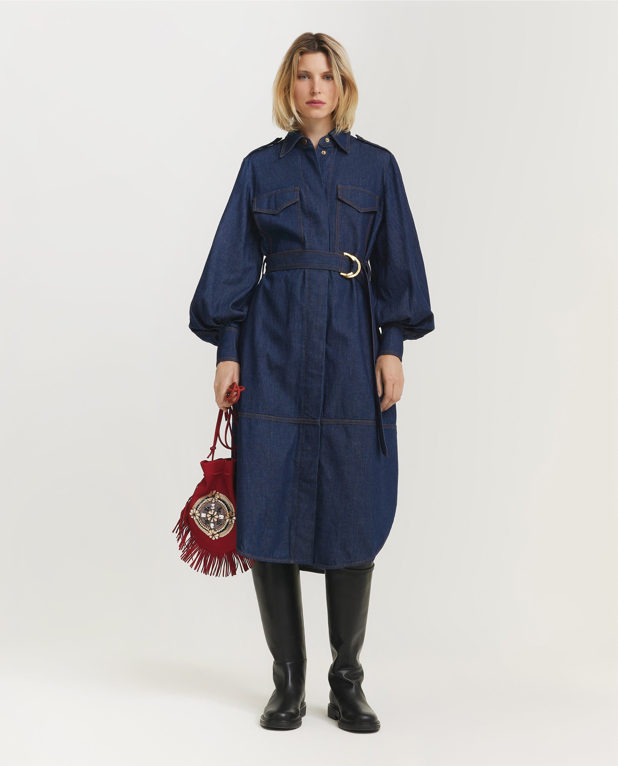 Denim Cargo Midi Dress