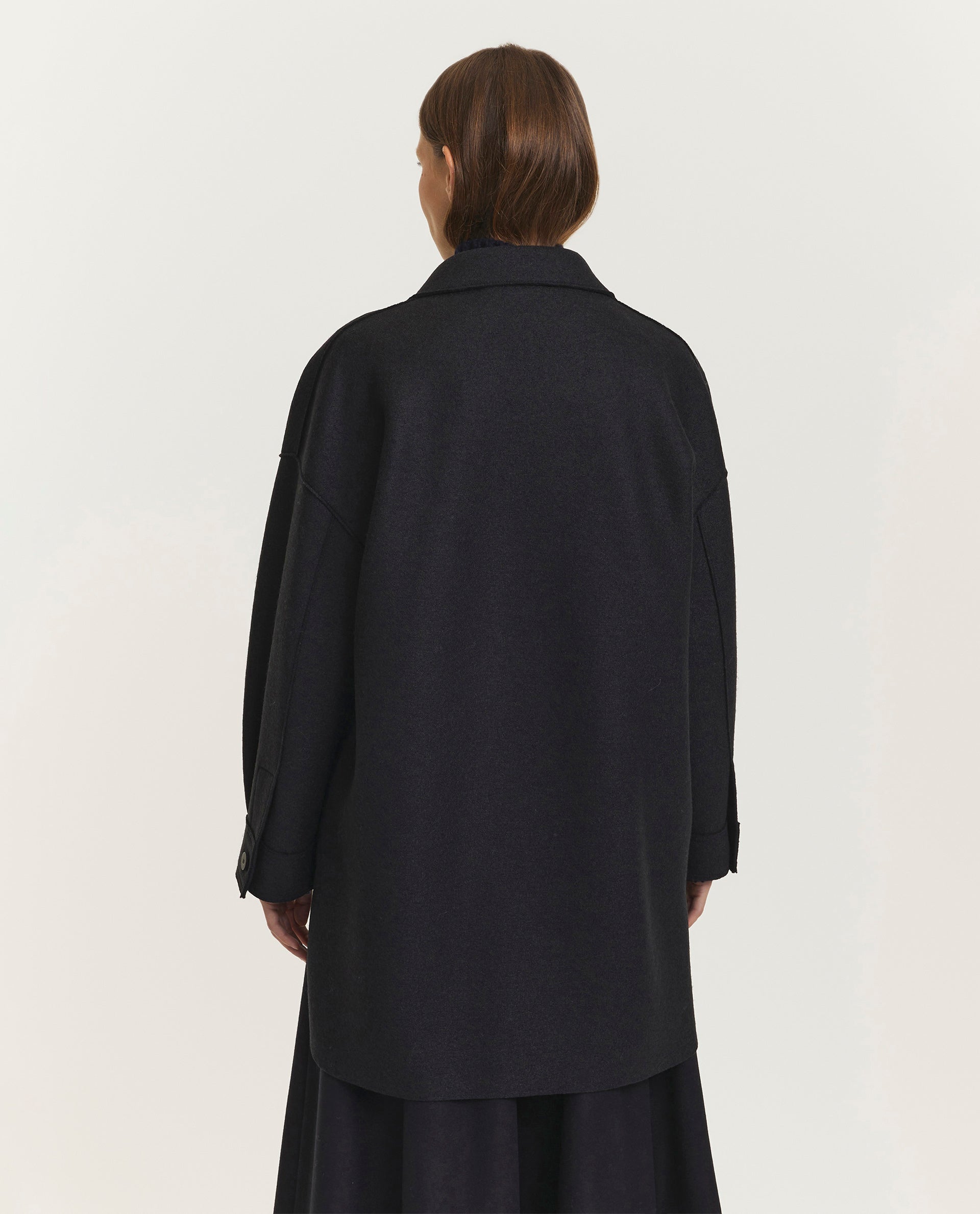 Geperst Wollen Jas - Zwart
