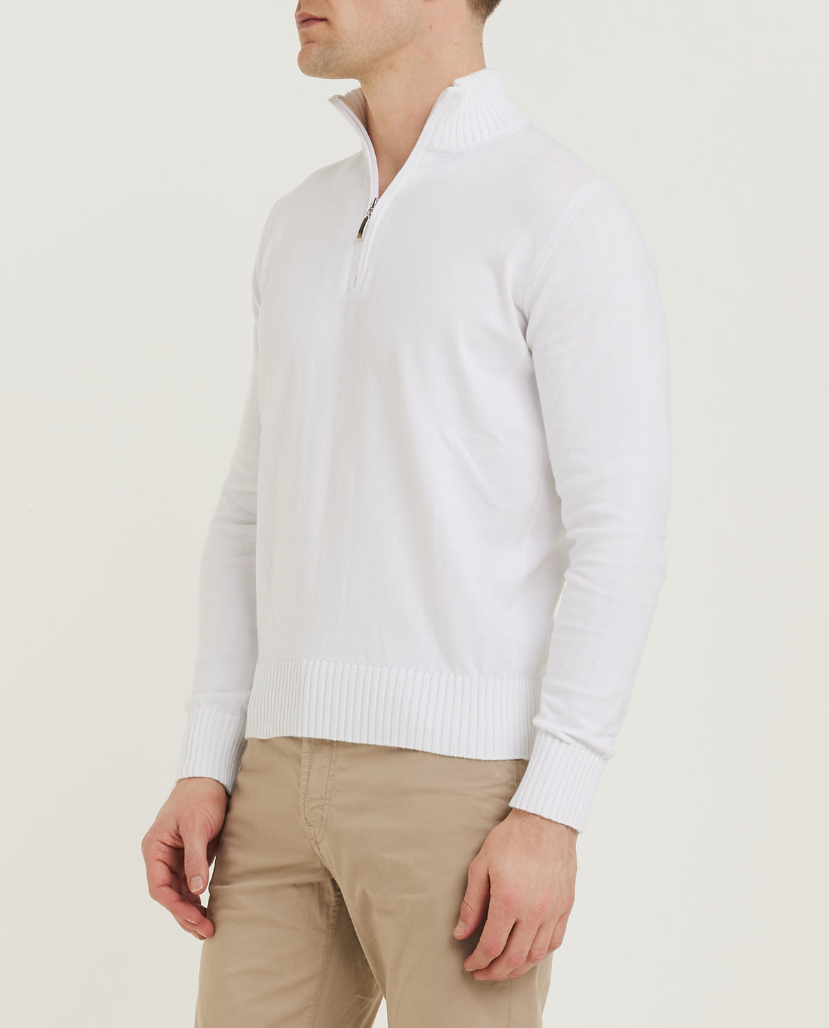 Katoenen Half Zip Trui - Wit