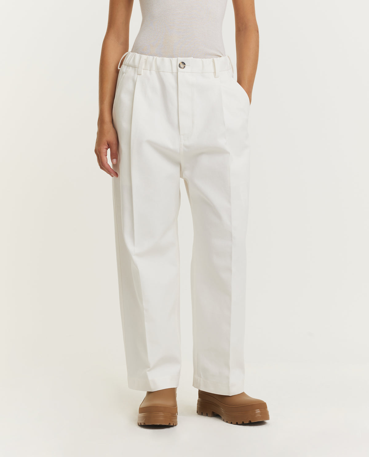 Canvas Bandplooi Broek - Wit