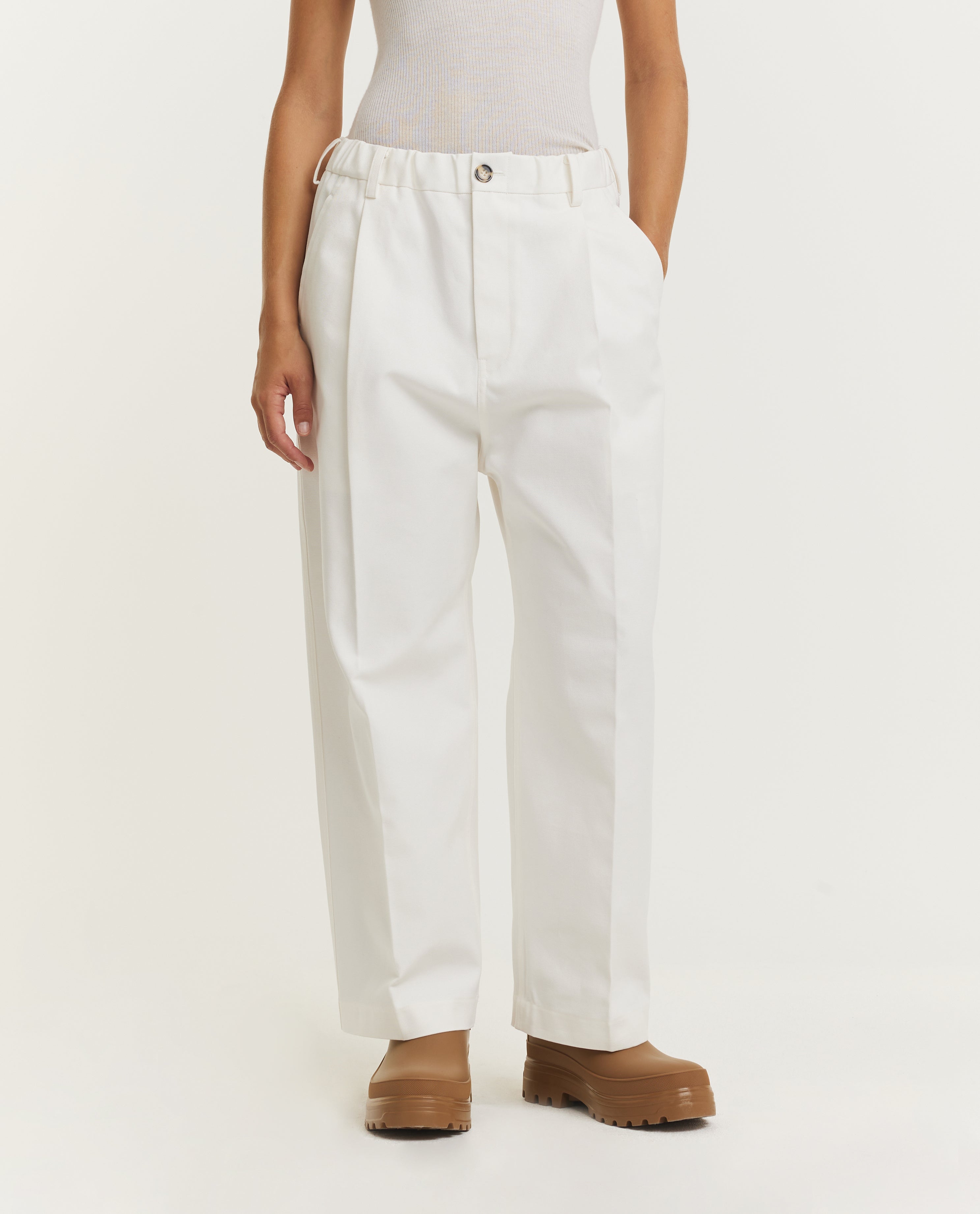 Canvas Bandplooi Broek - Wit