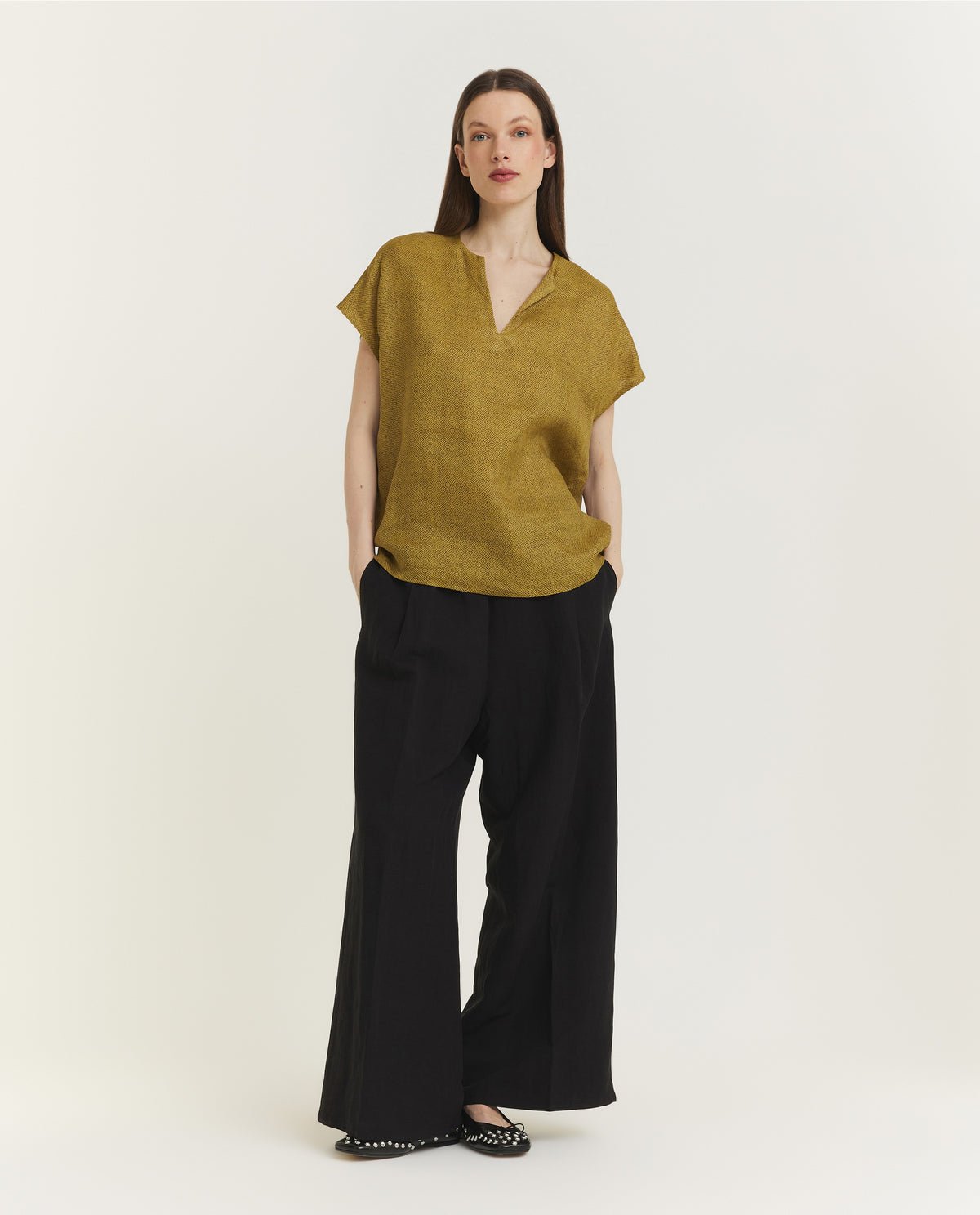 Top met kapmouwen - Geel