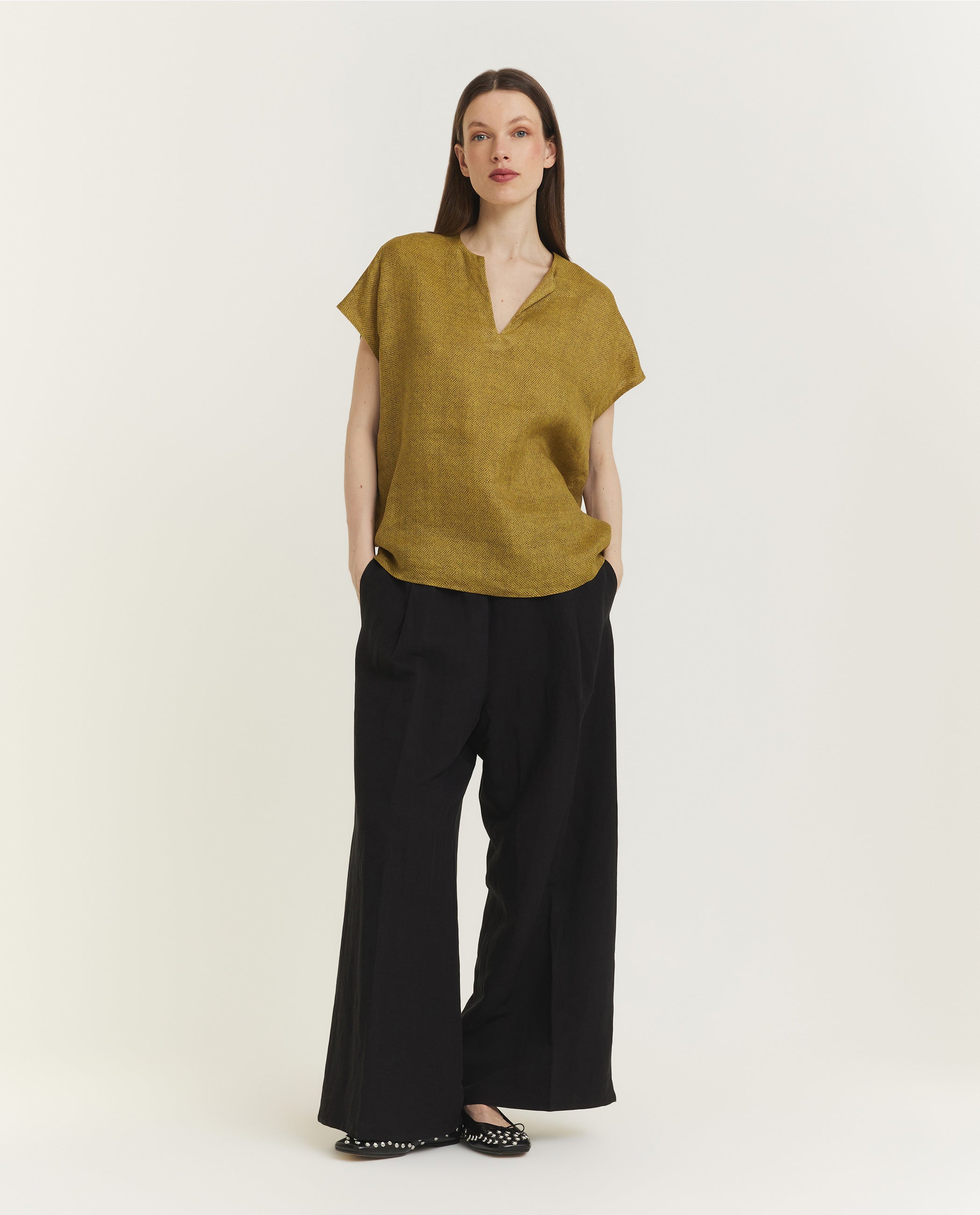 Top met kapmouwen - Geel