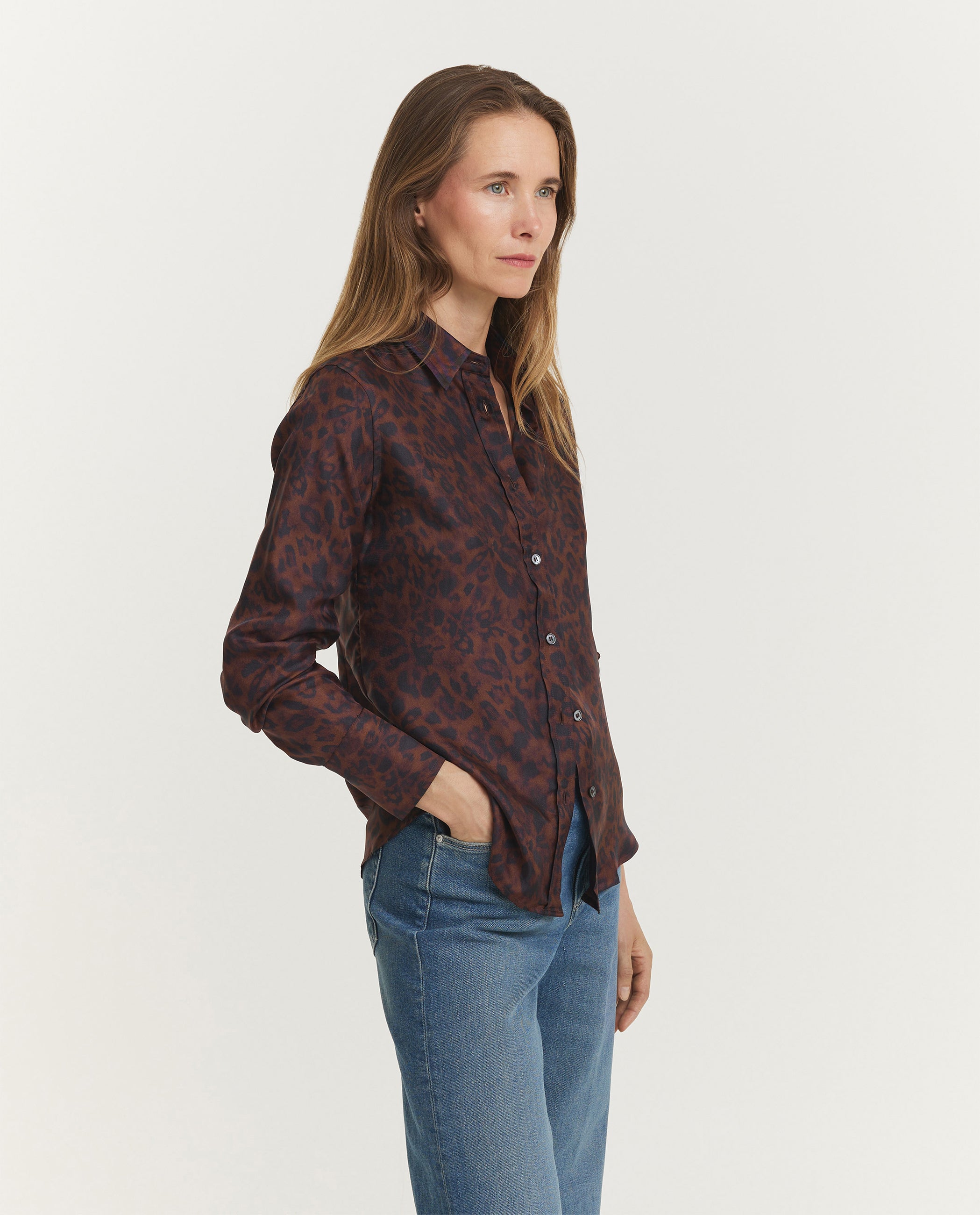 Zijden Dierenprint Blouse - Bruin