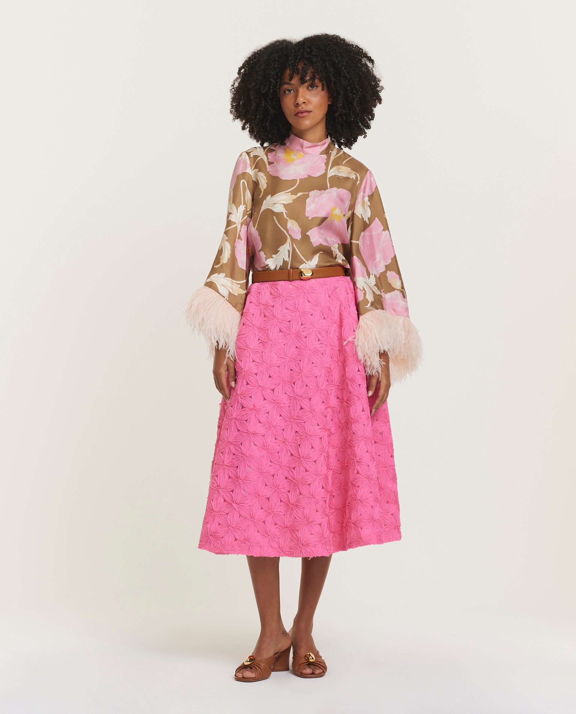 Zijden top met veren - Roze