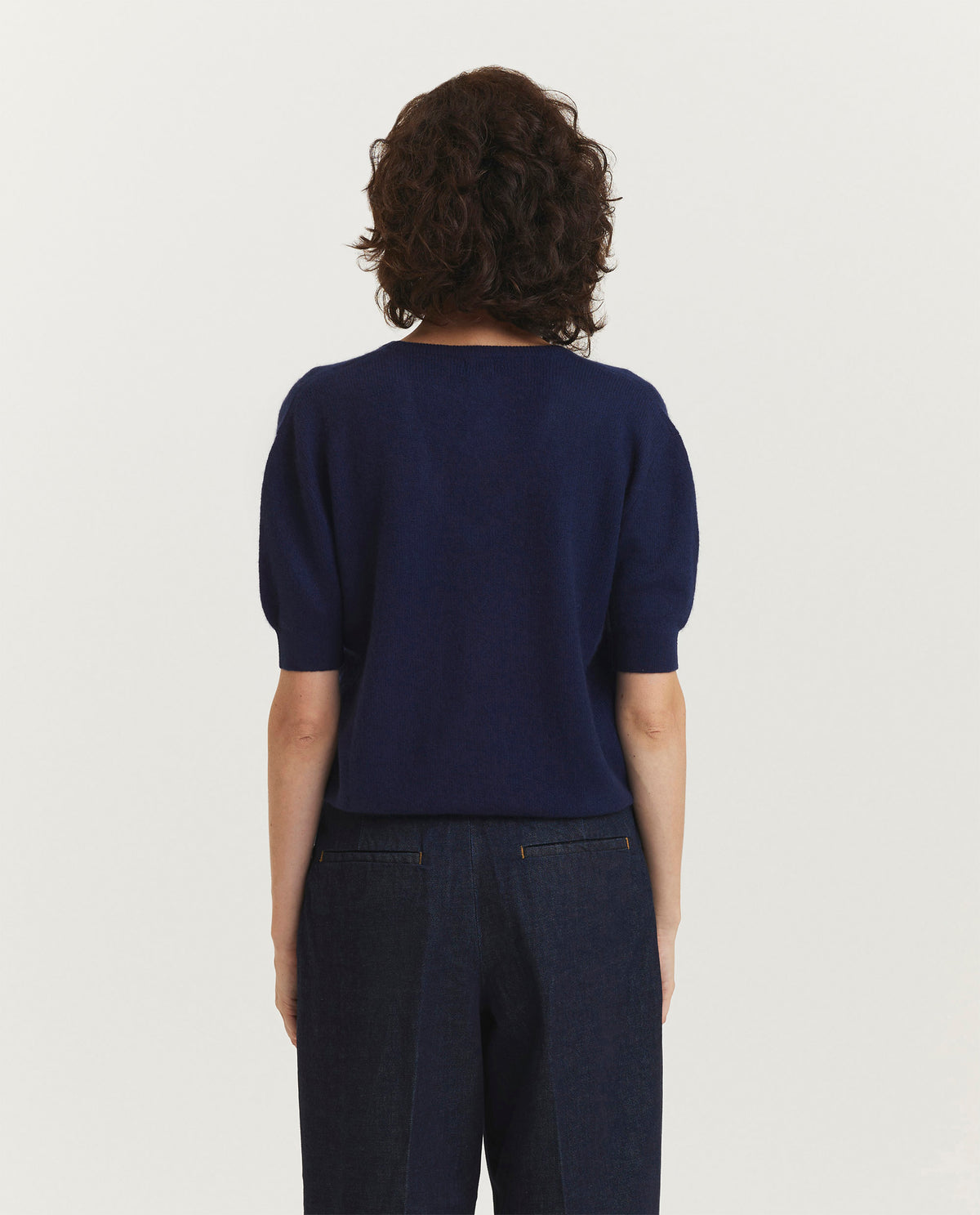 Cashmere Korte Mouwen Trui - Blauw